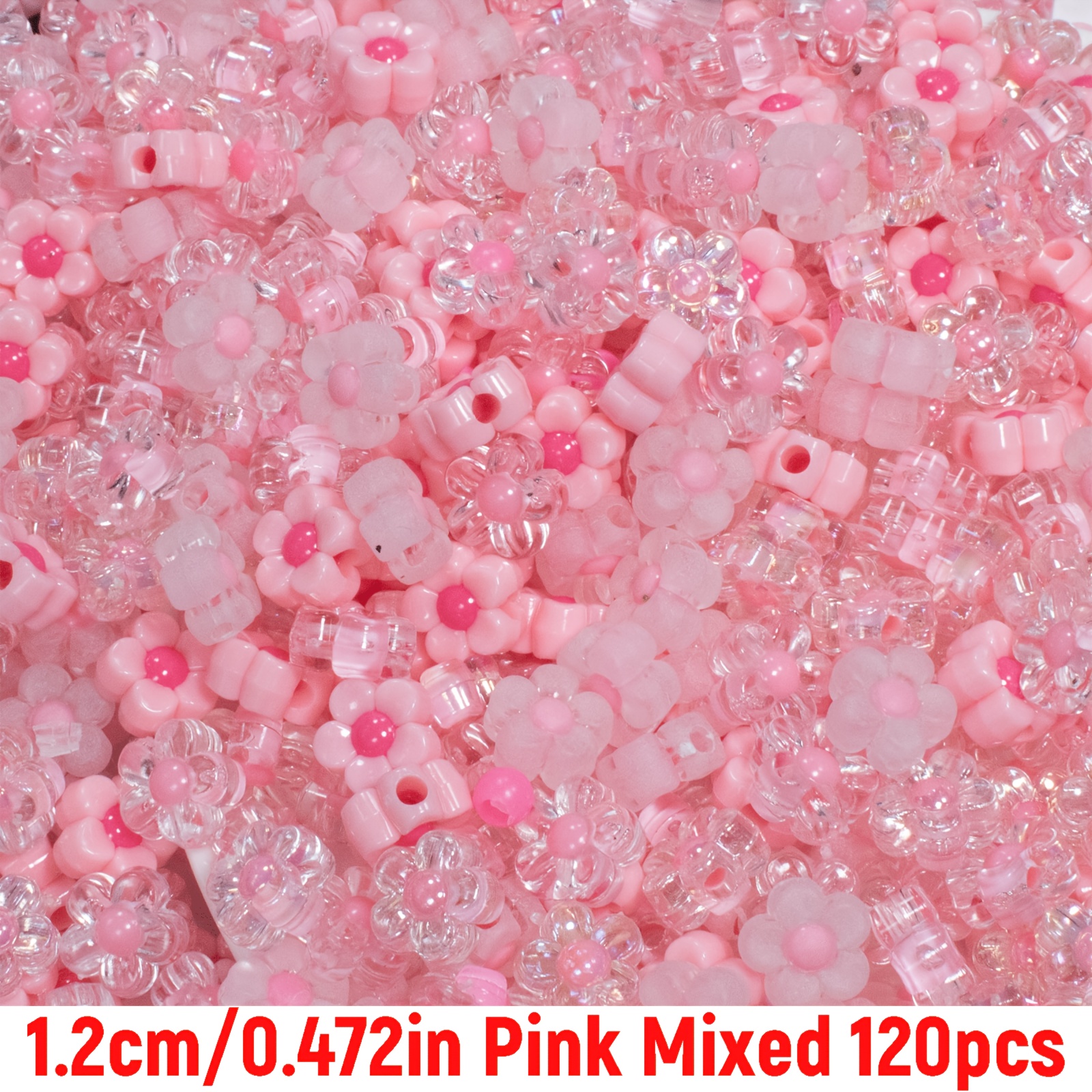 TEMU 120pcs 12mm Acrylic Pink Series Random Mixed Style Bead-in-bead Flower Beads For Jewelry Making Bracelet Necklace Materials