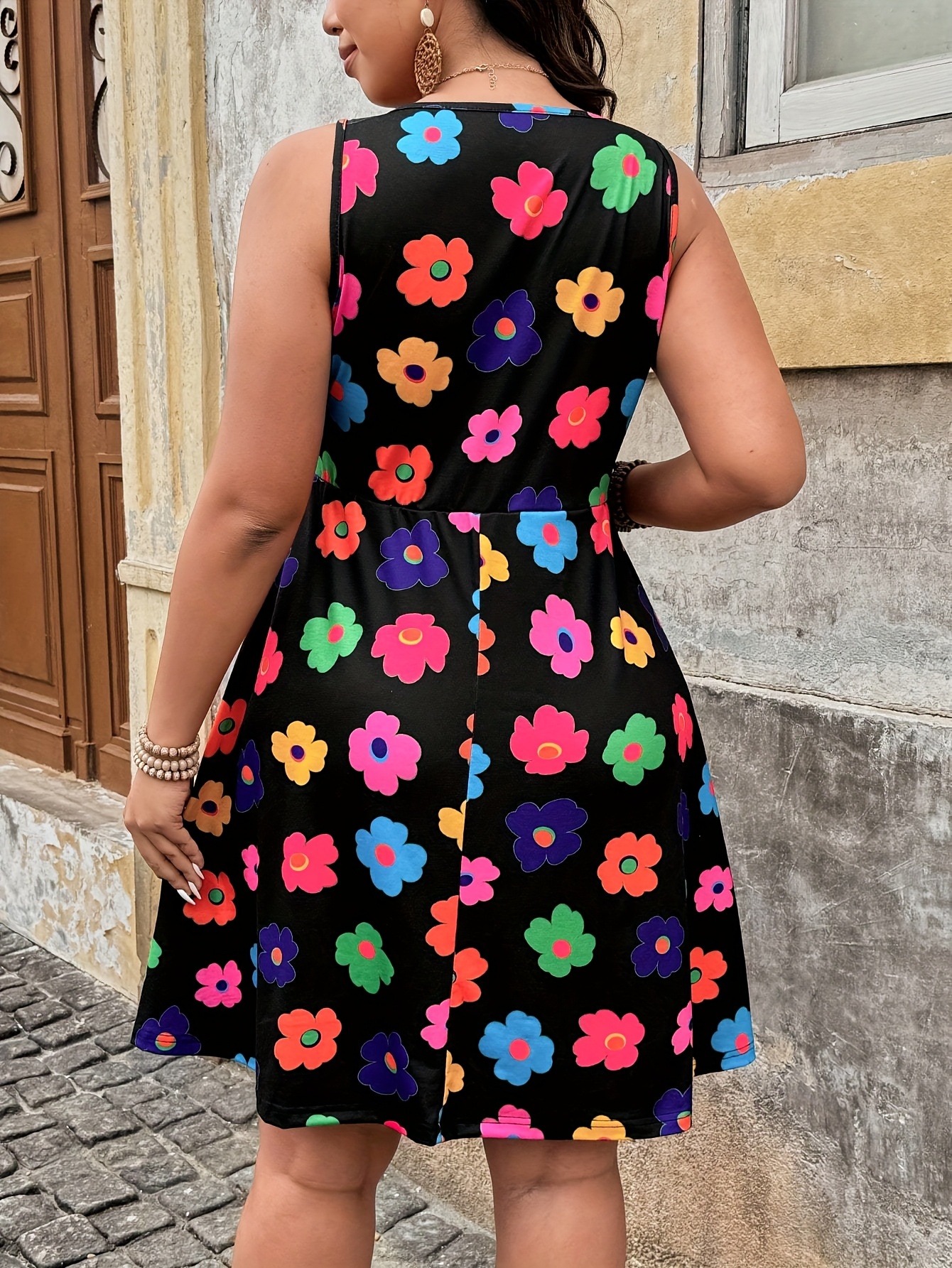 casual sleeveless round neck plus size dress Plus Size Women's Summer Solid Round Neck Sleeveless Dress, Womenswear, 10  Colors Available, Beach Style Casual Daily Dress