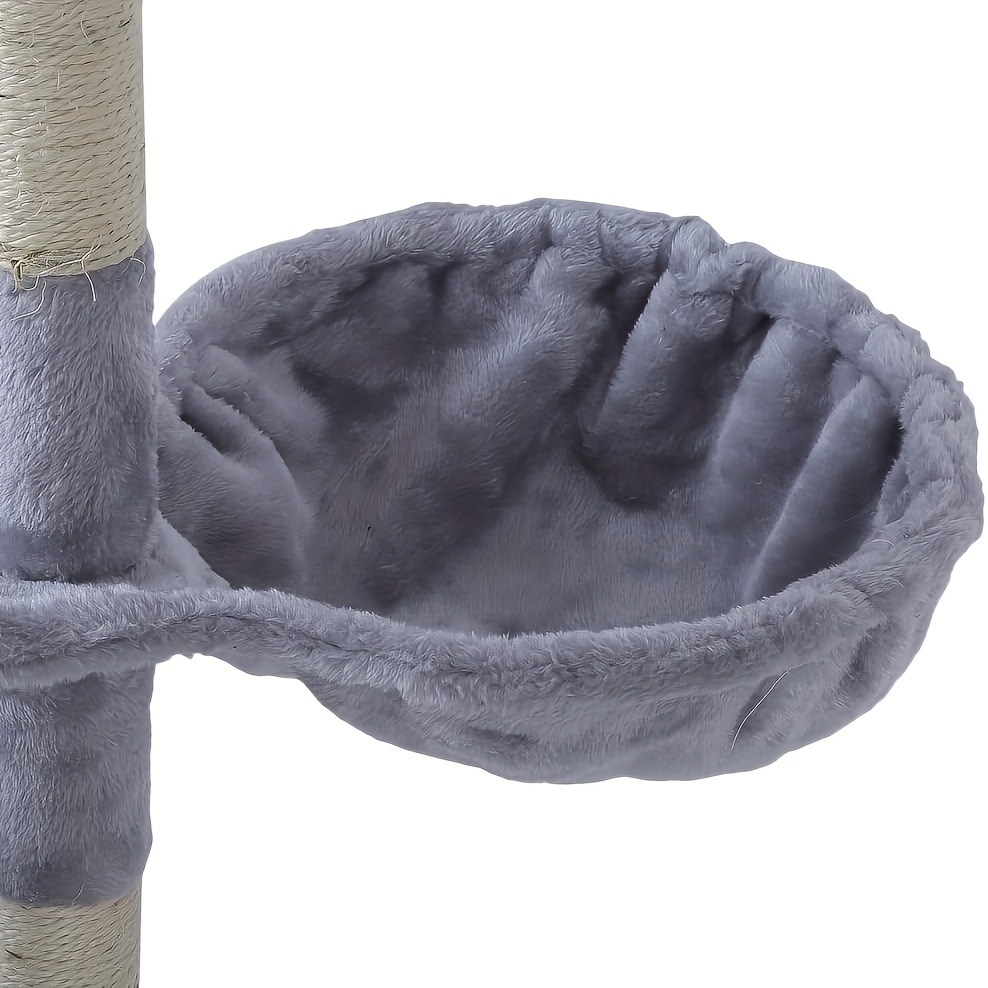 Stâlp pentru pisici de interior de 140 cm | Stâlp de zgâriat pentru pisicii cu mai multe niveluri pentru pisoi cu stâlpi de zgâriat, rampă, coșuri, orificiu spațios pentru pisici și jucărie suspendată cu pompom, gri deschis, material lemnos de IKUNQUAN