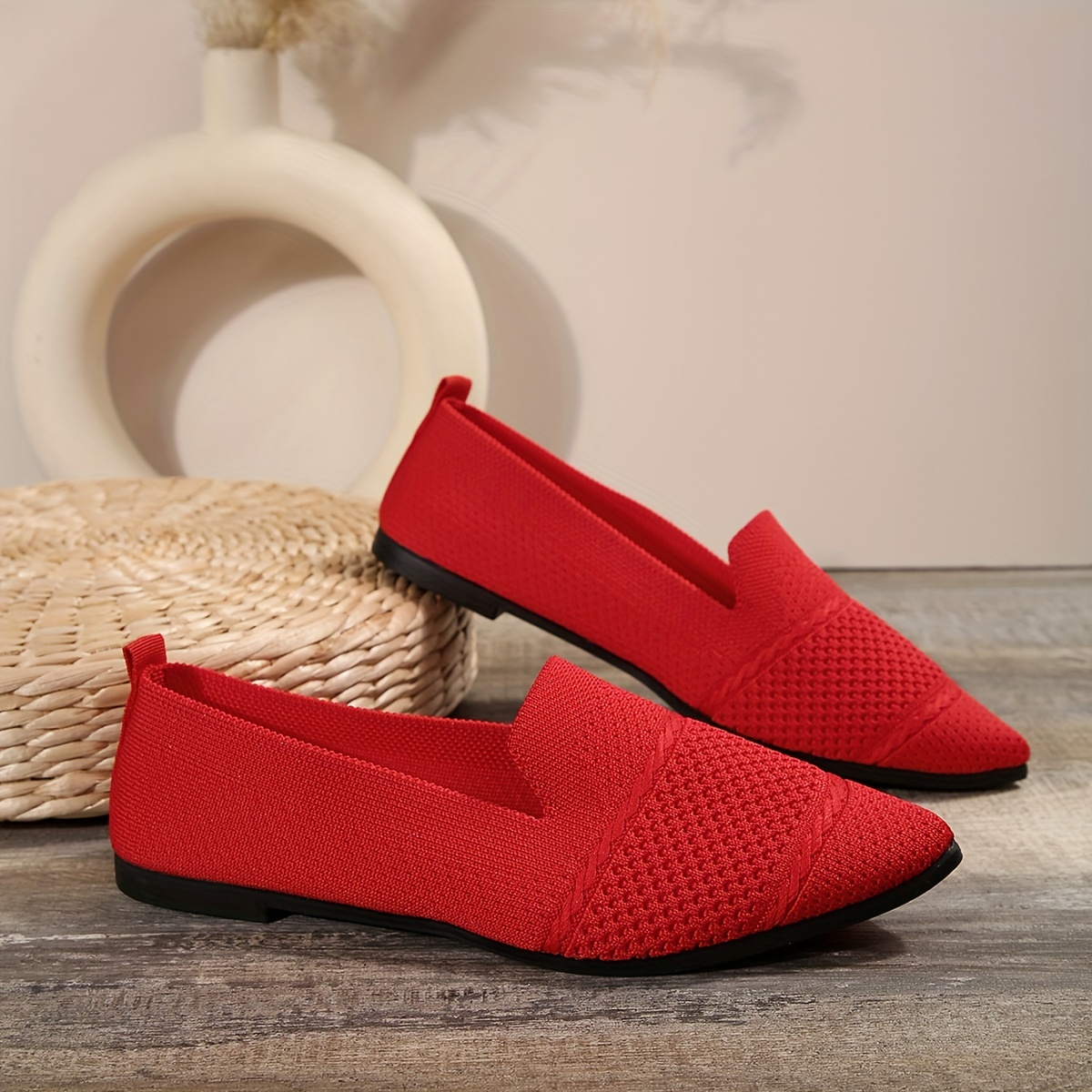 Elegant Ballet Flat Shoes For Women, Slip-On Breathable Soft Sole Daily Knitted Ballets, Point Toe Daily Wear
