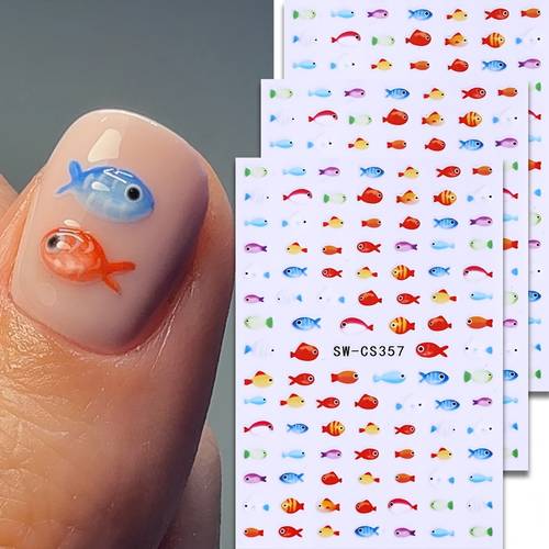 3 ocean themed nail stickers cartoon little fish and iridescent fish summer nail supplies for nail decoration easy to apply suitable for nail design sw cs357