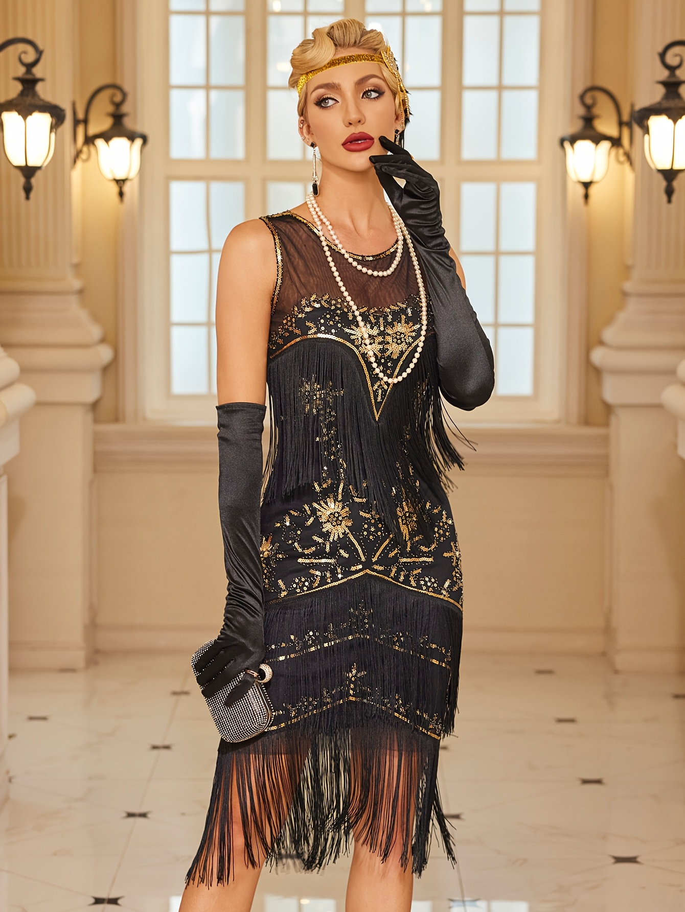 Écharpe Pailletée Style Années 20 - Pour Soirée, Mariage, Bal De Fin D'année - Taille Unique, Noir élégant