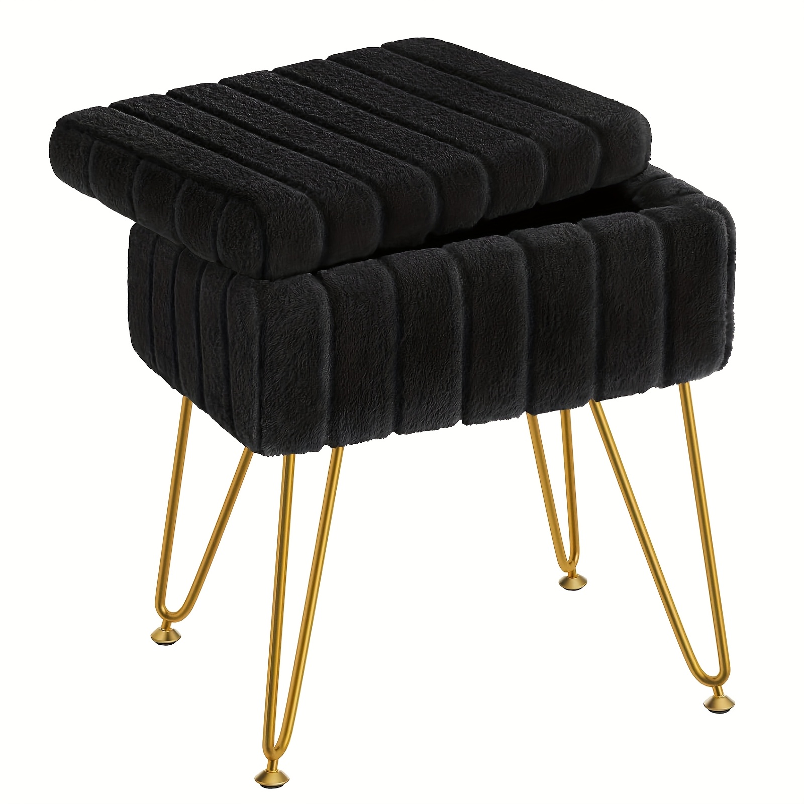 TEMU Vanity Chair With Storage, Multi-functional Makeup Chair Storage Stool, Makeup Chair Shoe Changing Dual Purpose Stool With 4 Golden Metal Bases,
