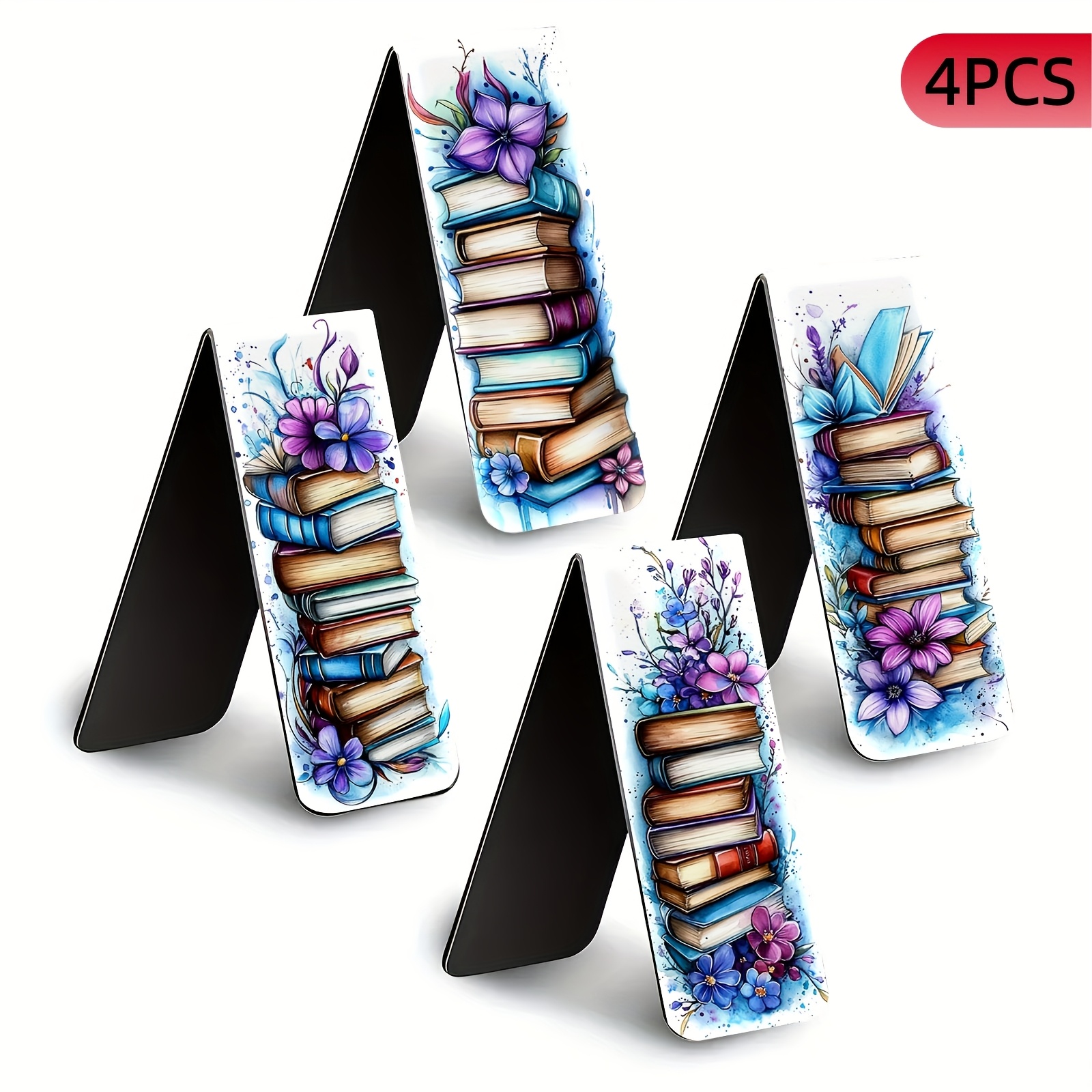 4pcs Magnetic Bookmarks | Foldable Page Markers | Floral Library Series | Book Clips For Teachers Book Lovers | Great For Journals, Planners, Office Use Reading Additions Gift Stationery