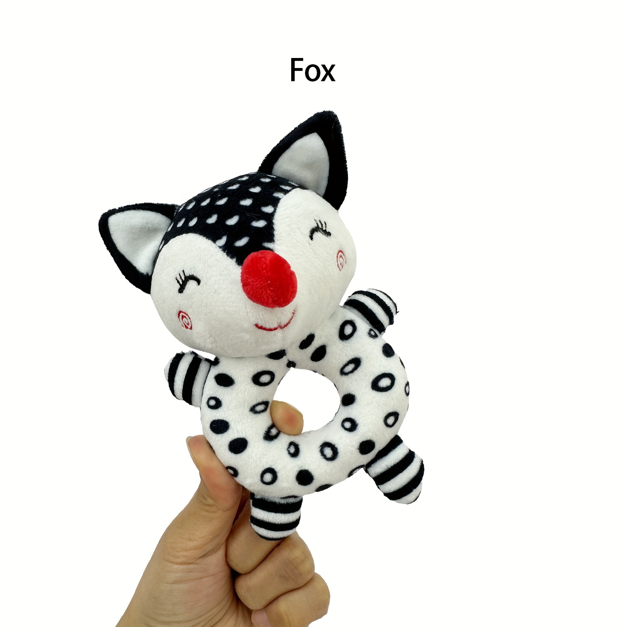 educational baby rattle and grip toy set black and white elephant and fox designs early learning handheld sound toy     polyester material for infants and toddlers 0 3 years details 6