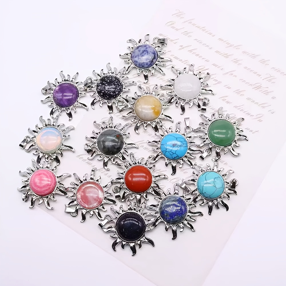 12pcs Natural Stone Alloy Sunflower Pendant Necklace Set