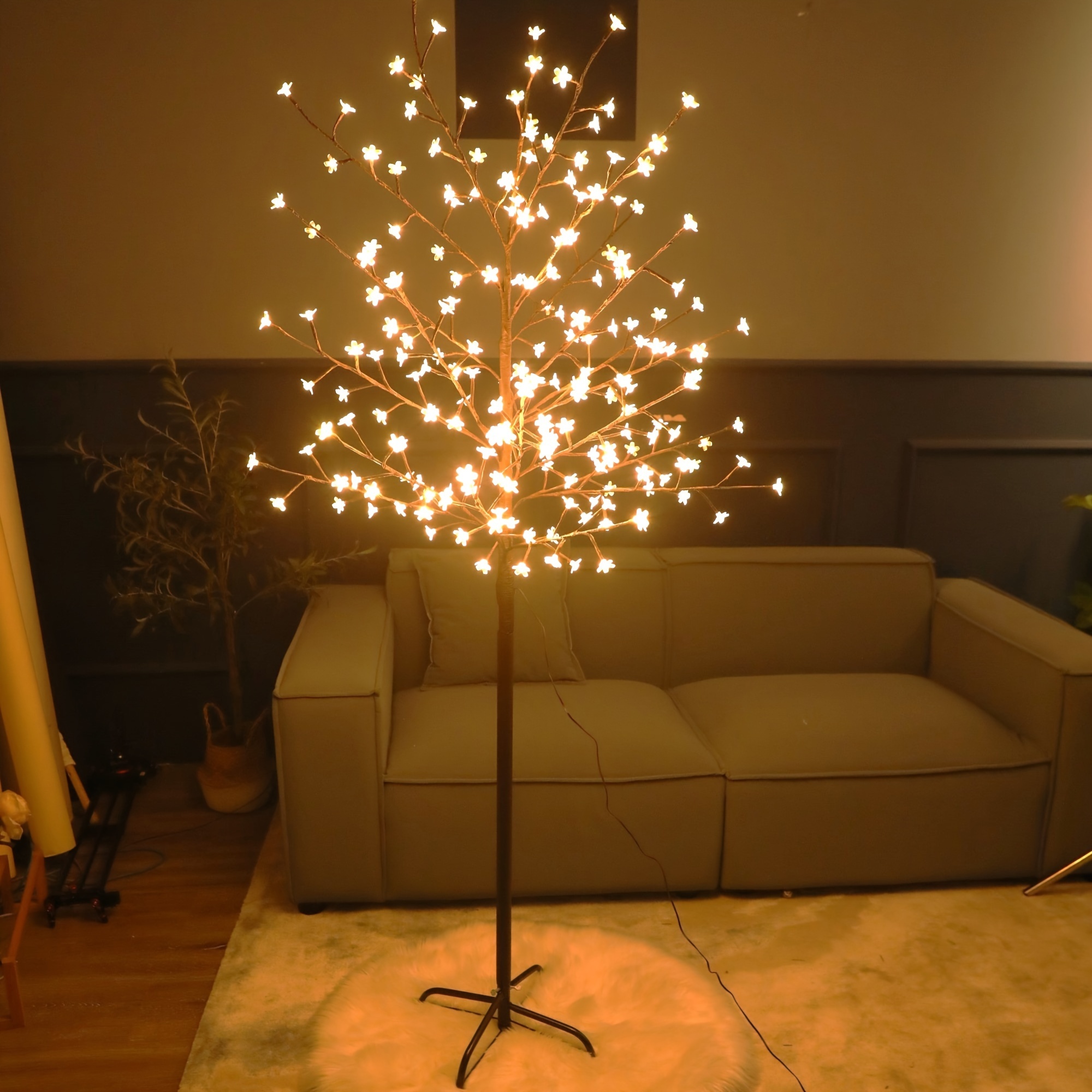 TEMU 6ft Led Cherry Tree Lights, 200 Led Lighted Artificial Tree With 8 Lighting , Christmas Gifts Party Decoration, Warm White