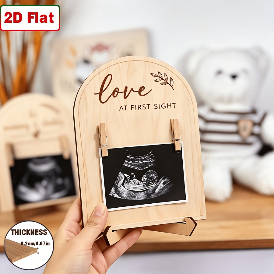 TEMU 2d Flat Love At First Sight Wooden Ultrasound Photo Frame, Fetal Ultrasound Keepsake Stand With Clothes Pegs, Pregnancy Announcement Gift, Great