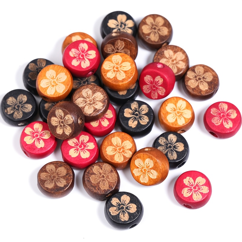 10pcs Floral Wooden Flat Beads for Jewelry Making