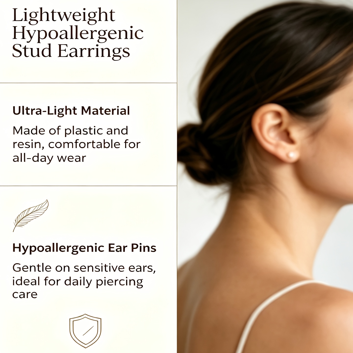 3 Pairs Low-Allergy Resin Earrings, Hypoallergenic Studs