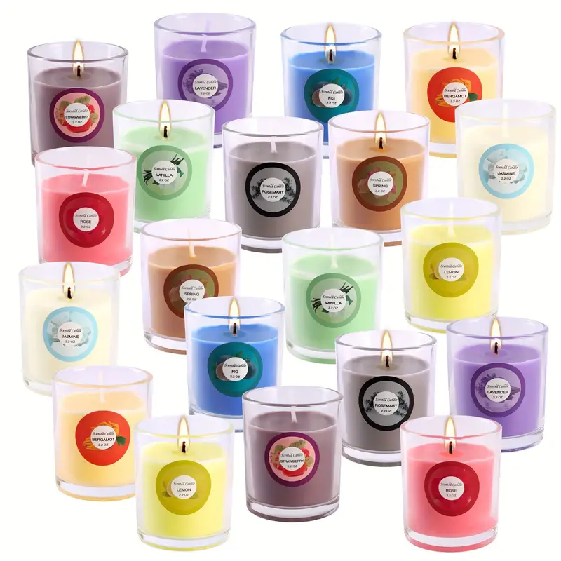 20pcs colorful glass candles scented burn handmade soy wax for home church romantic nights weddings parties seasonal celebrations emergency use decor ideal for christmas halloween easter thanksgiving valentines day mothers day teachers day memorial day hanukkah Product details 1