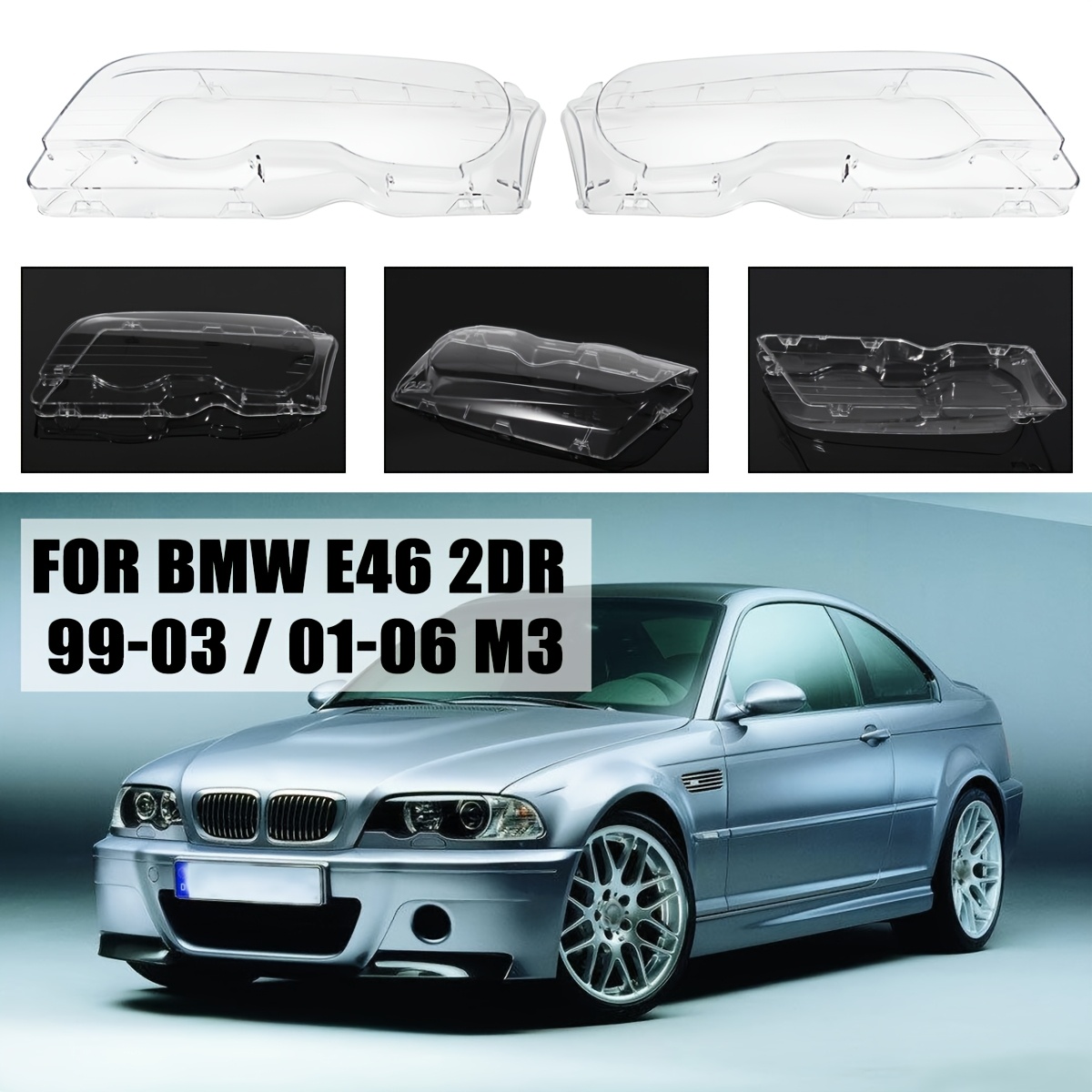 Headlight Lens Covers – Clear Polycarbonate – Fits BMW E46 2-Door (1999-2006) & M3
