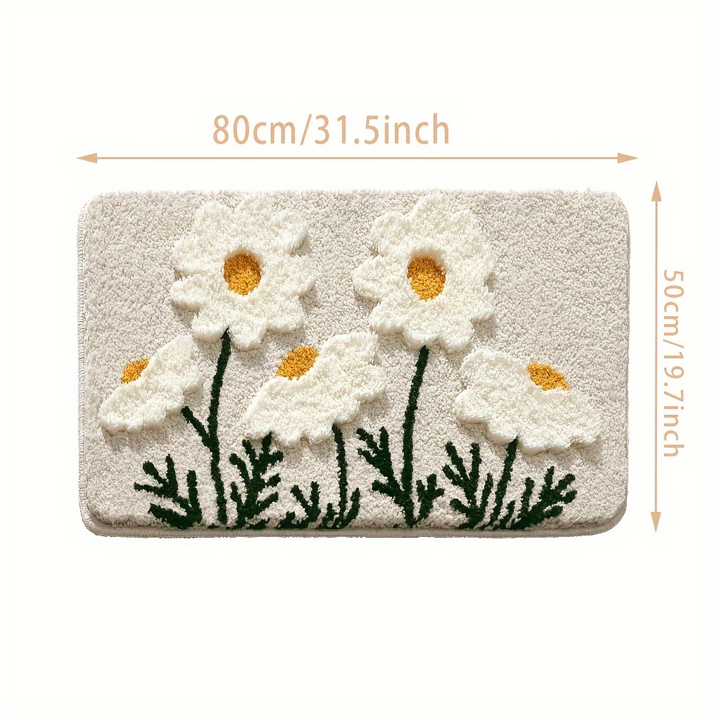 1pc ultra soft plush fabric flower shaped bath mat with non slip tpr backing polyester super absorbent rectangular bathroom rug 3d high low texture machine washable home decor bathtub carpet Product details 5