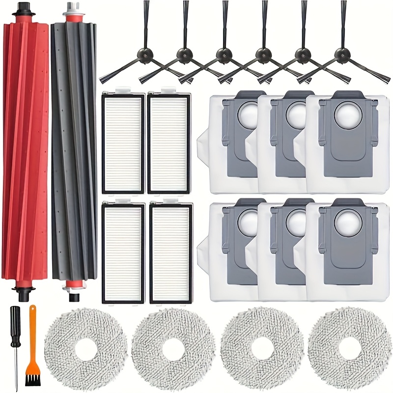 Accessories Kit For Master/ Slim Robot Vacuum Cleaner, 2 Main Brushes, 4 Hepa Filters, 4 Mop Pads, 6 Dust Bags, 6 Side Brushes, 1 Cleaning Brush, 1 Screwdrive