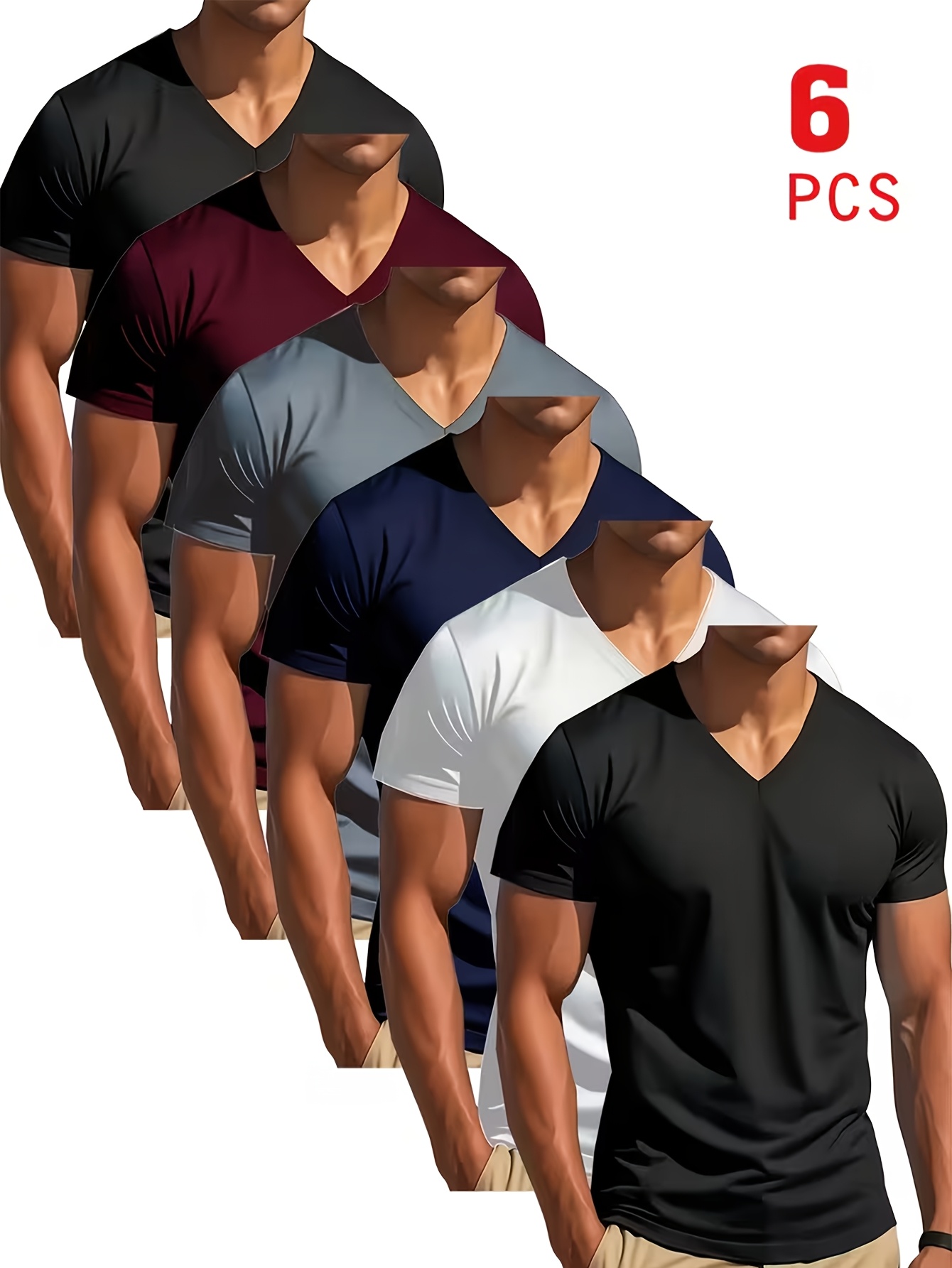 v neck t shirt 6pcs in mixed colors   more comfortable than you   with     a   fit versatile design mens short sleeved v neck sport shirt quick drying sports jacket   casual sportswear elastic fabric