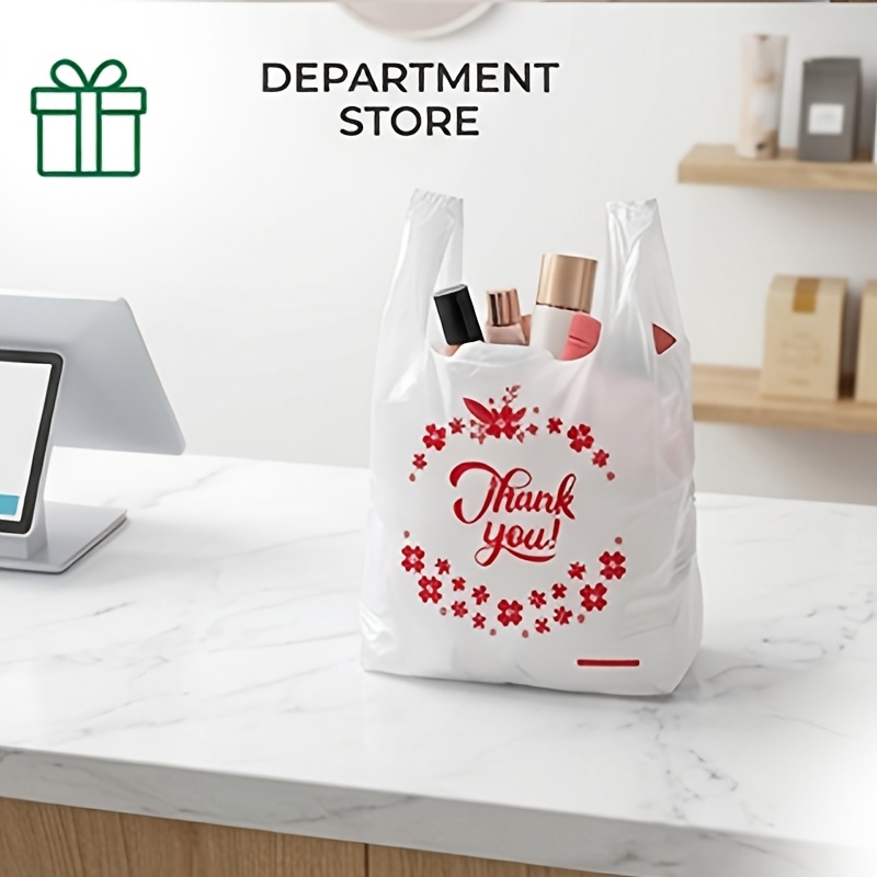 TEMU 70pcs Large Tree And Red Design Thank You Tote Bags, Reusable Grocery Bags And Disposable Supermarket Bags, Suitable For Small Businesses,