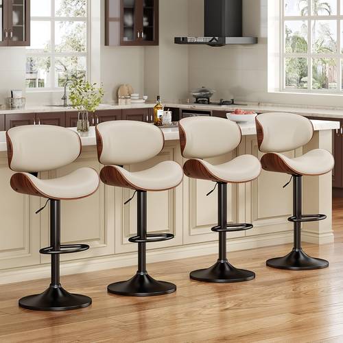 set of 4 adjustable faux leather bar stools featuring modern with soft cushioned seats durable metal frames easy to clean and for kitchen islands and living rooms