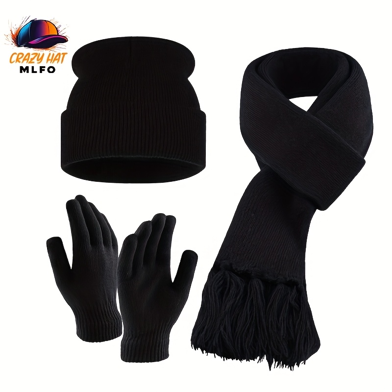 TEMU 3-teiliges Set (Hut und Handschuhe und Schal) Herbst/Winter Unifarben Warme und modische klassische weiche und bequeme hautfreundliche