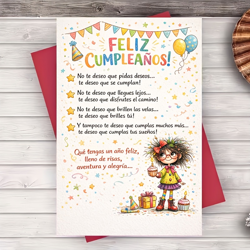 TEMU 1 tarjeta de felicitación colorida , tarjeta de con texto en español, lindo para , familiares, de trabajo, , , regalo, tarjeta incluida, sobre