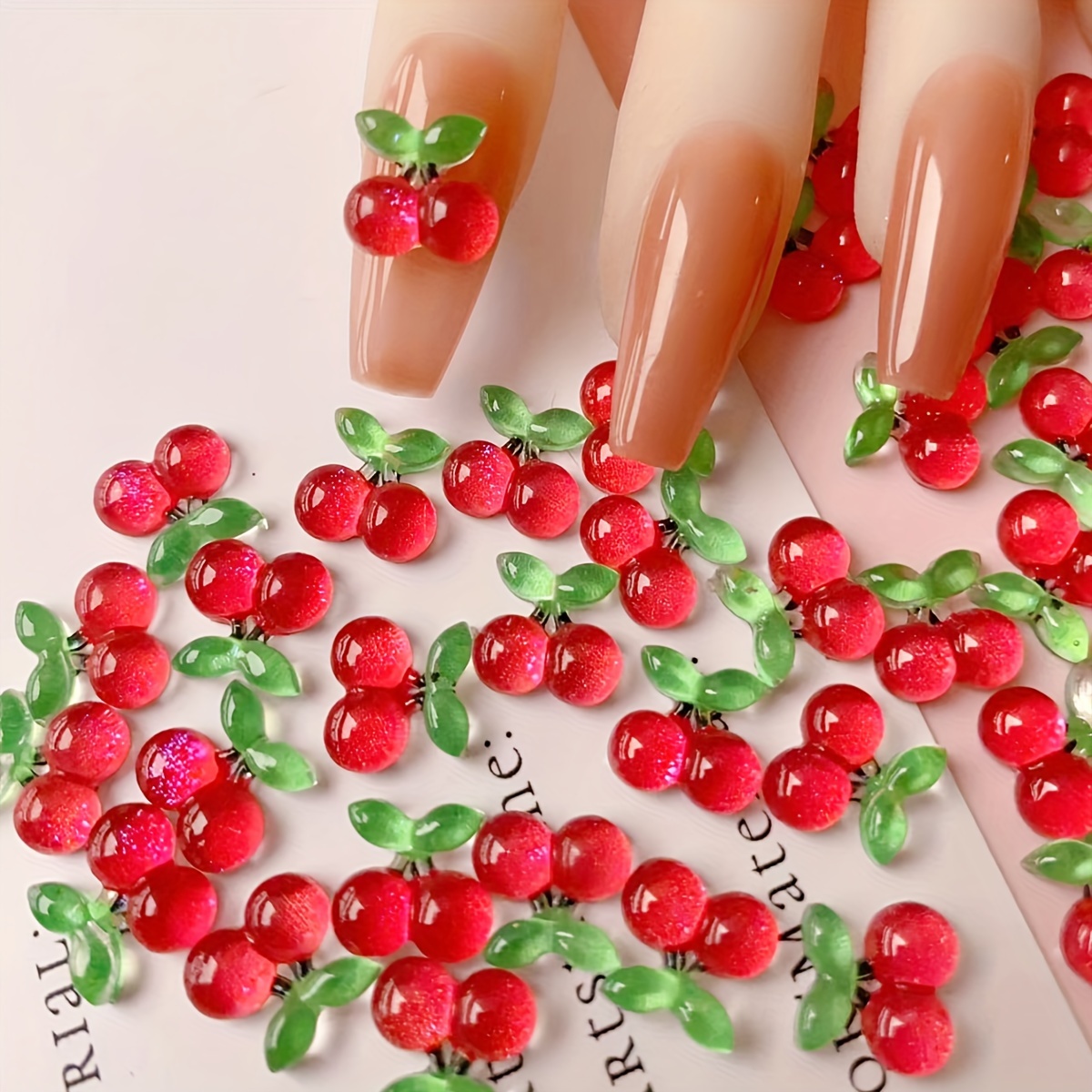 

30pcs Cherry & Strawberry Resin Nail Charms Set - Vibrant, Fruit-shaped Decorations For Diy Nail Art, Scent-free, Women And Girls, Nail Art Charms