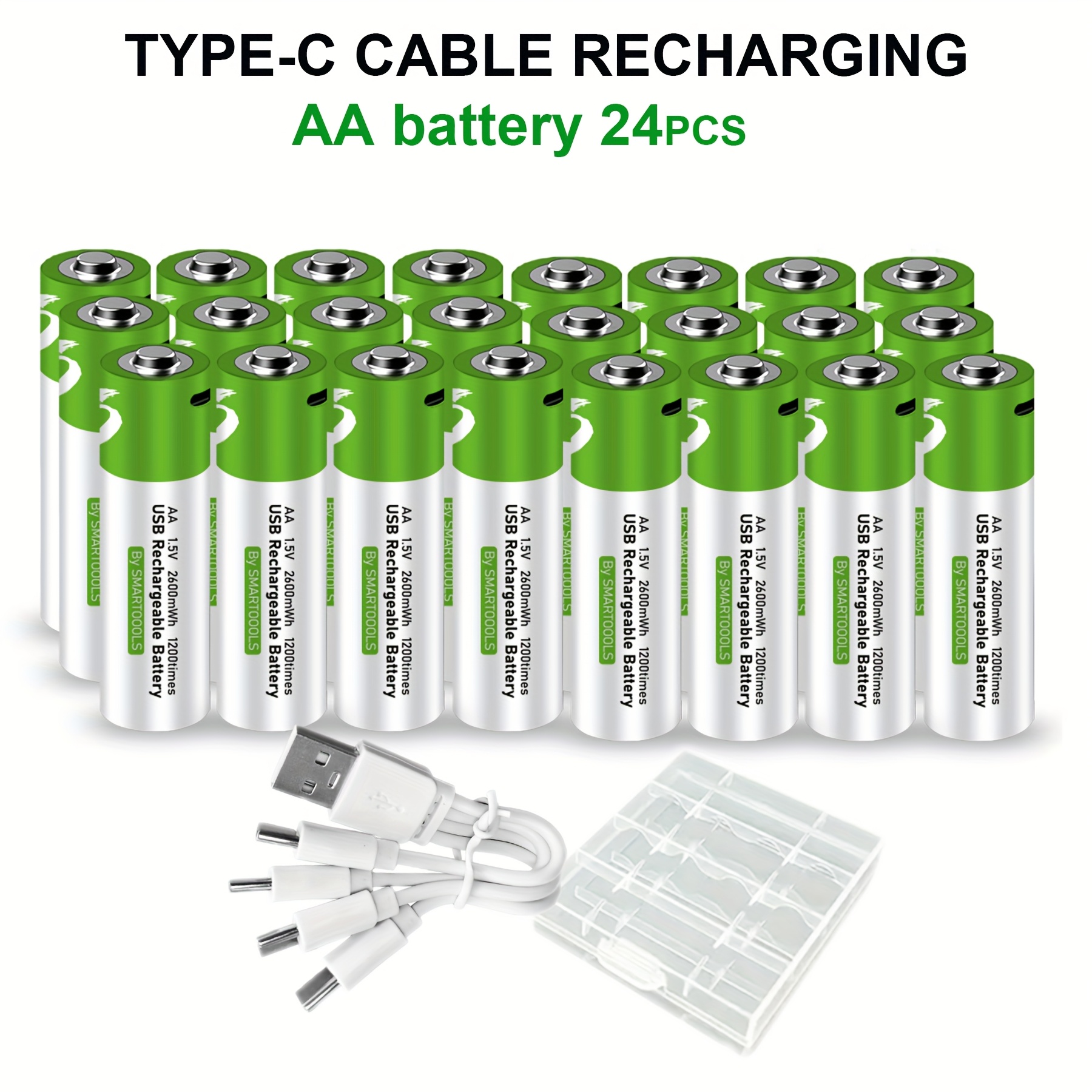 TEMU 24pcs Aa Battery Aa Batteries, Usb/type- Rechargeable Lithium , High Capacity 1.5v 1733mah 2600mwh Rechargeable Lithium Battery, 1.5 Hours Fast
