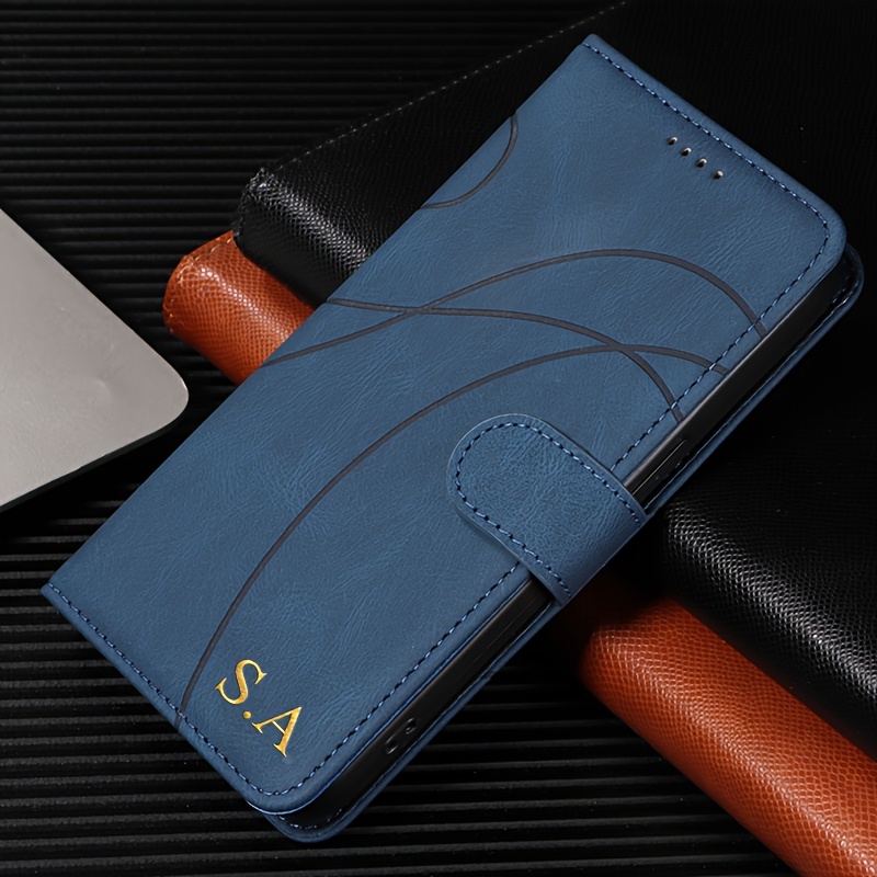 TEMU Phone Case - Personalized Customized 3d Name Line Flip Plug-in Card Faux Leather Phone Cases For Iphone 17 16 15 14 13 12 11 Pro 15 14 Plus 17