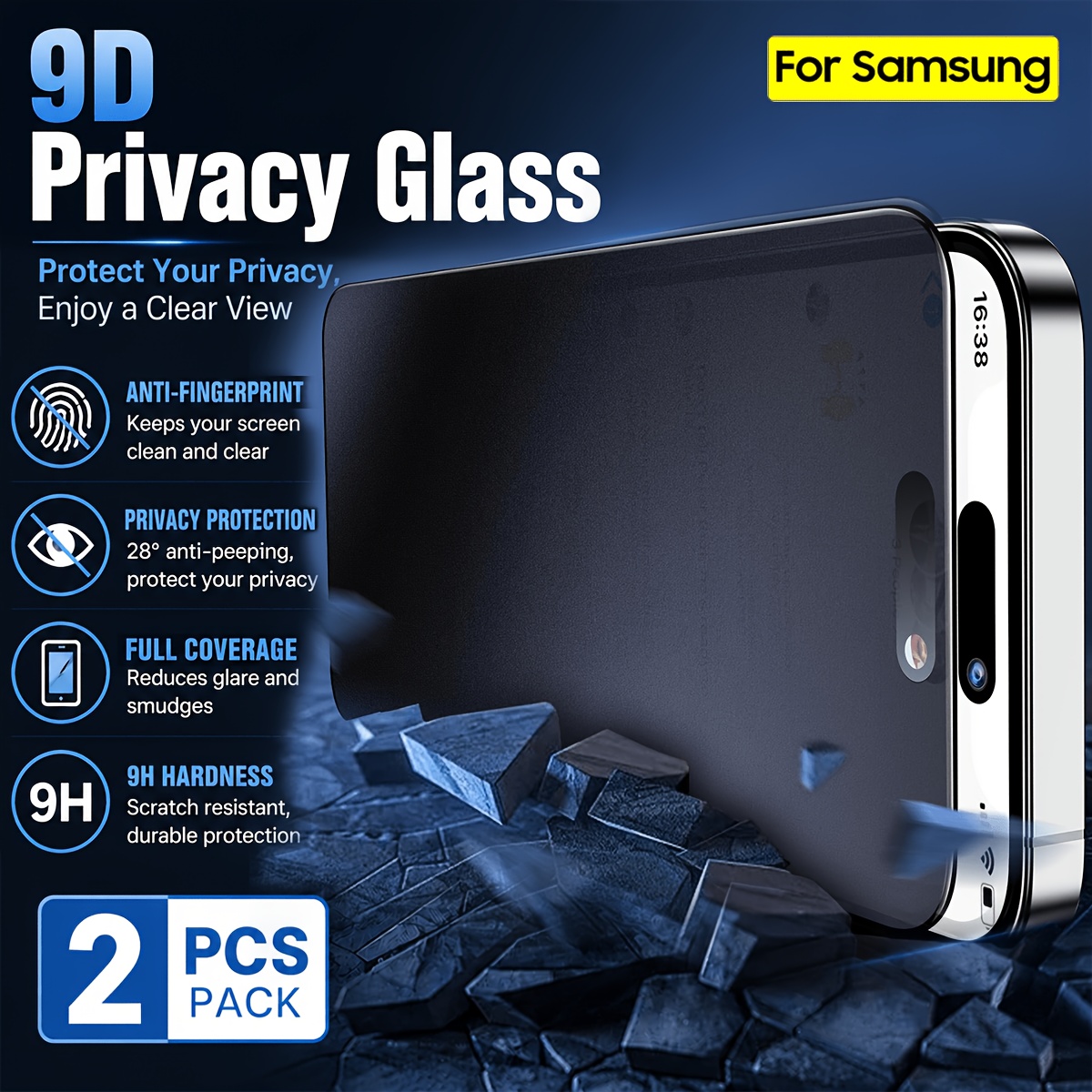 TEMU 2 шт. 9D Захисне скло для приватності, 9H+ для Samsung for Galaxy S26/S26+/S26 Ultra/S25 Ultra/S25/S25+/S24/S23/S22/S21, загартоване скло з