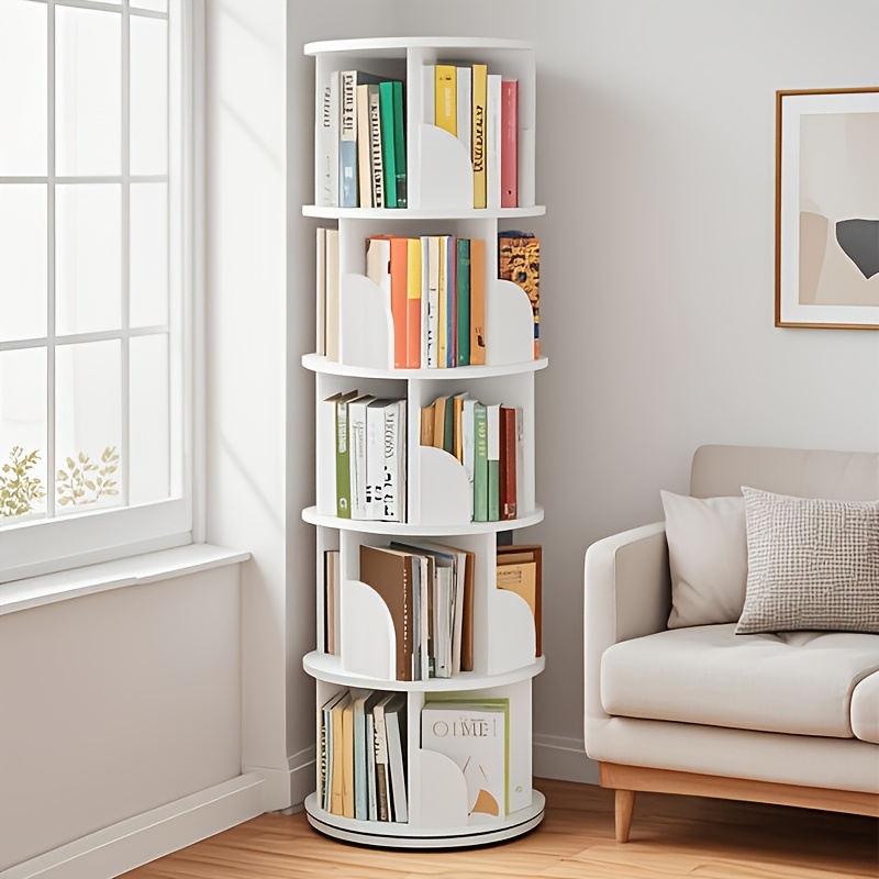 TEMU Wooden 360° Rotating Bookshelf, 3/4/5-tier Freestanding Storage Shelf, Space-saving Floor Standing Bookcase With Open Display Shelves For Living