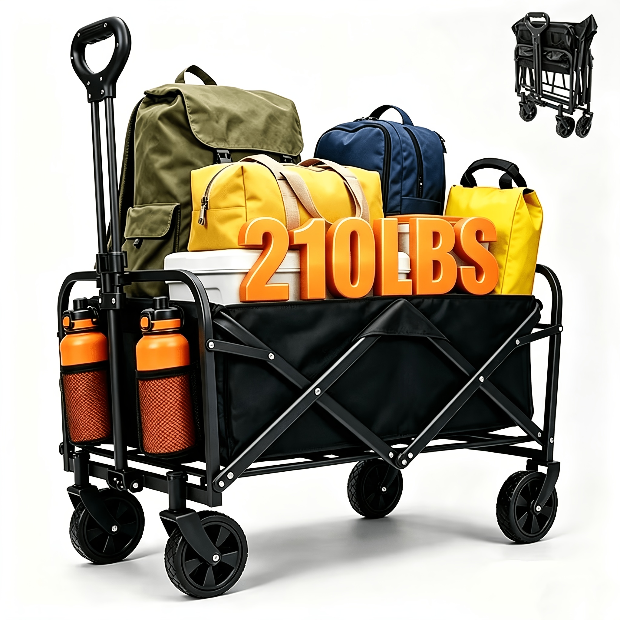 TEMU 210lbs Festival Trolley On Wheels, Folding Wagon, Grocery Cart, Portable Camping Cart, Collapsible Foldable Trolly For Beach Outdoor Shopping