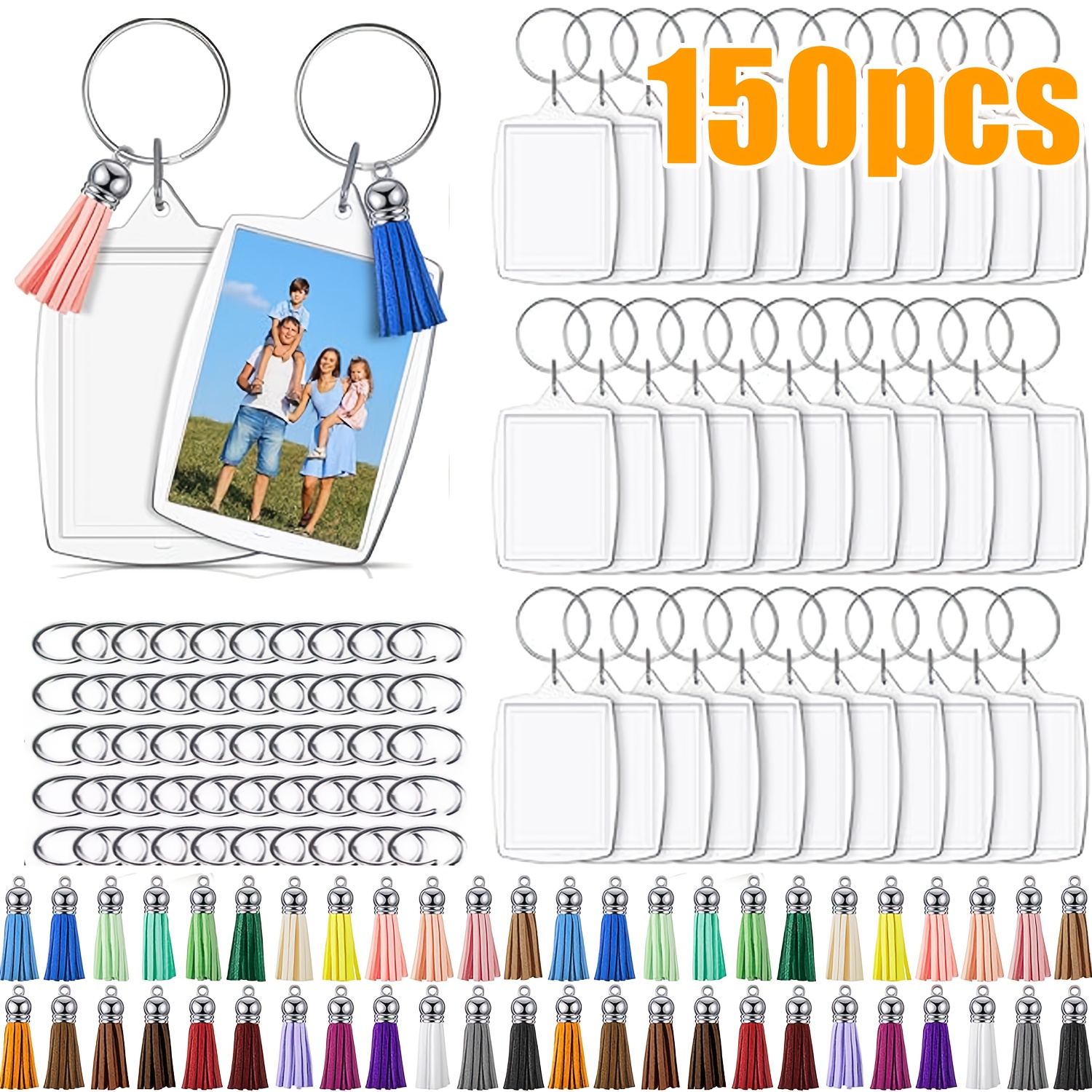 TEMU 150pcs Acrylic Photo Frame Keychain With Tassels, Snap-in Insert Photo Keyring Clear Blank Picture Keyring