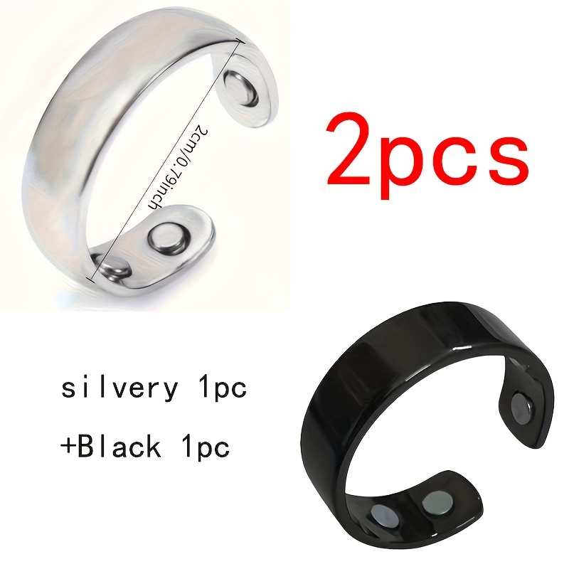TEMU 2pcs Set: 1 Silvery + 1 Black Magnetic Ring - Dual Magnetic Ring, Adjustable Size, Reusable, No Batteries Required | Adjustable Size | Magnetic