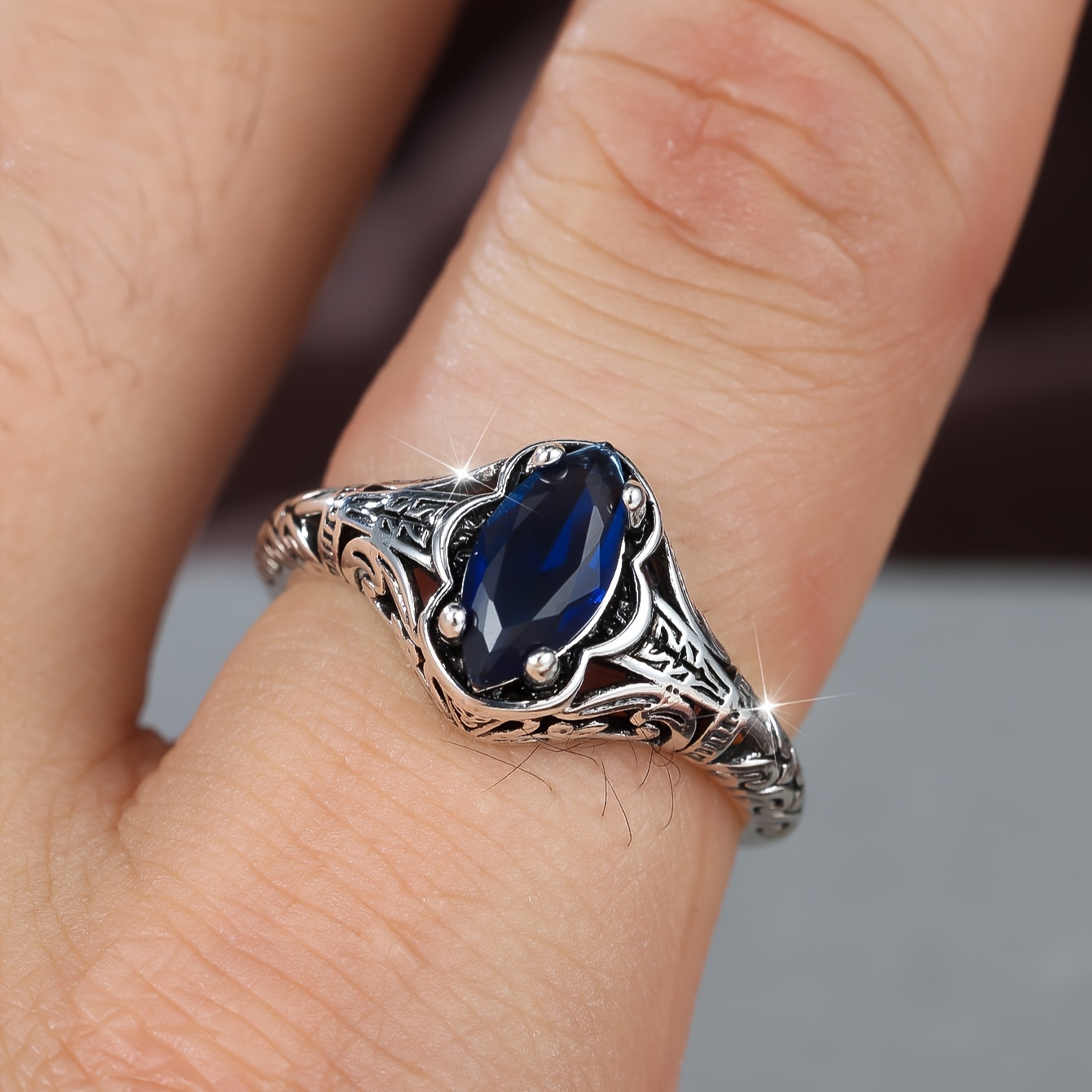 Vintage Marquise Cut CZ Copper Ring, No Plating