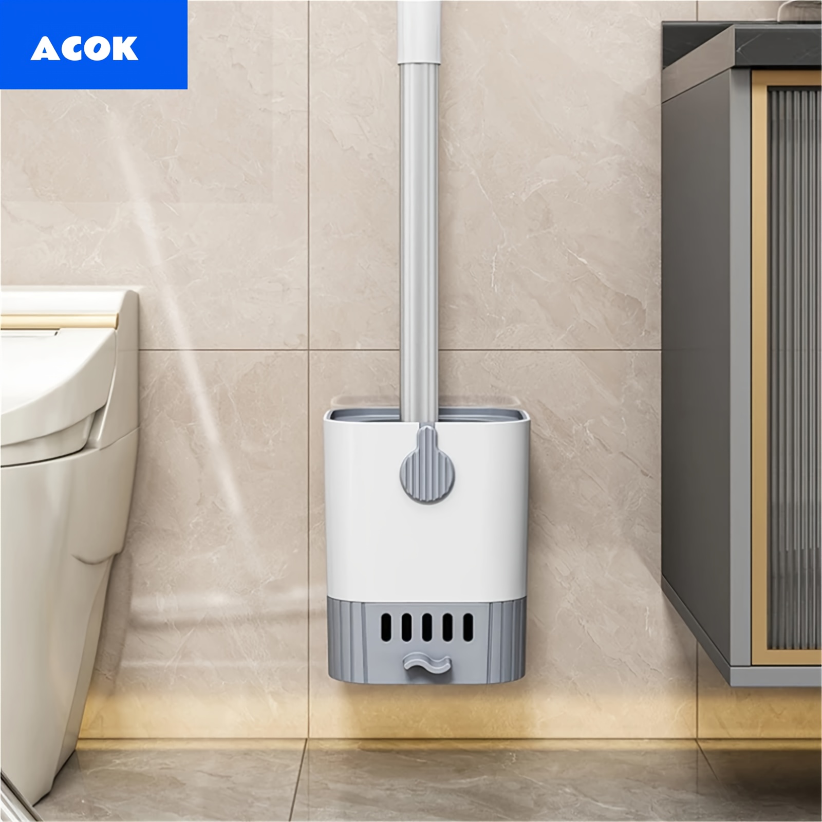 TEMU 1pcwall-mounted Toilet Brush No Dead Corner Washing Toilet Toilet Household Cleaning Long Handle Brush With Drain Tray Set, Soft Brush Head Deep Into Corner Of The Toilet