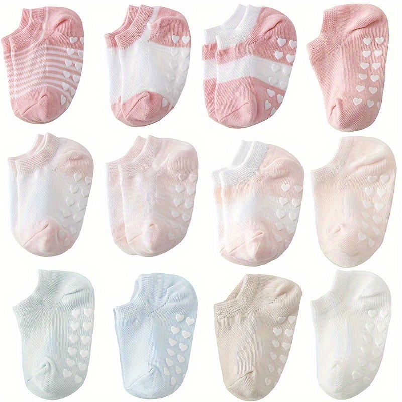 

12 Pairs Of Baby Girl's Candy Pattern Low-cut Socks With Anti-slip Dot, Comfy, Breathable Non-binding Socks For All Season, Creative Trendy Gift