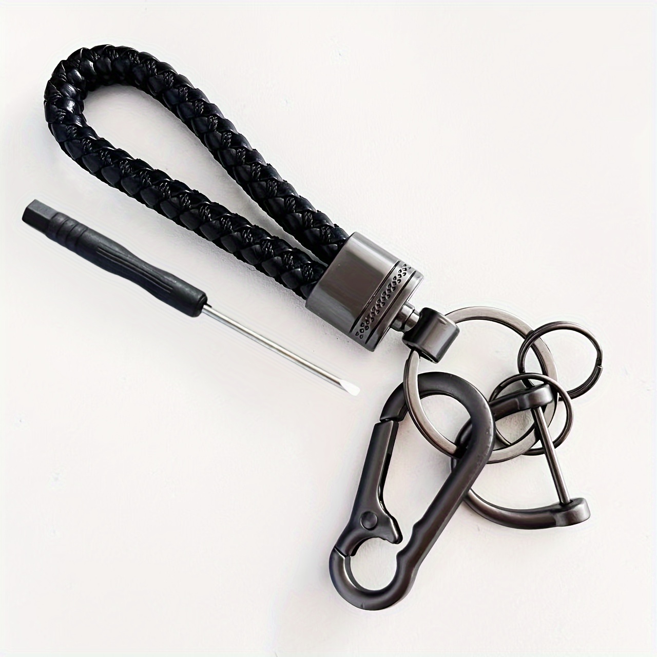 1pc Alloy Car Keychain Pendant, High-end Men's Metal Braided Rope Keychain, Couple Cool Keychain Pendant, Cute Keychain