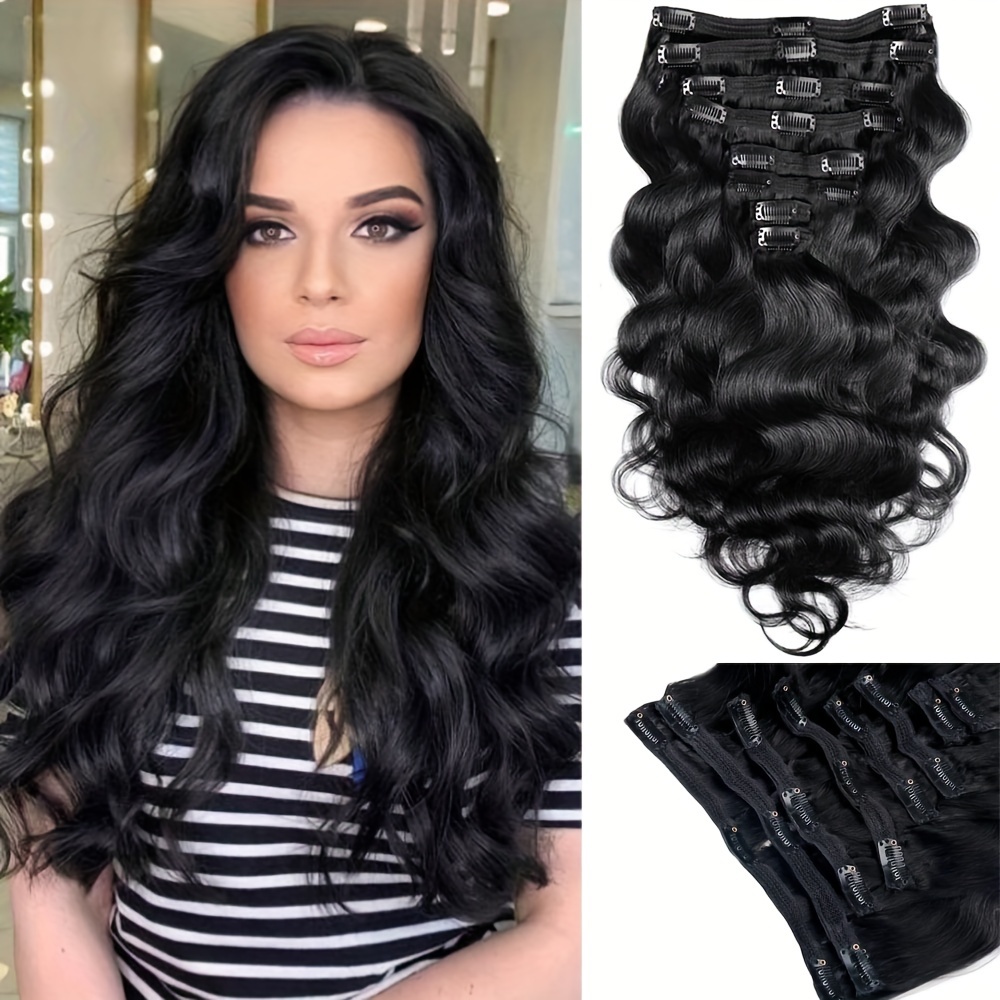 

Body Wave Clip-in Hair Extensions For Women - 8pcs Set, Double Weft, Natural Black Human Hair, Comfortable & Seamless Reinforced Clips, 18-26inch, Full Head 120g Suitable For All