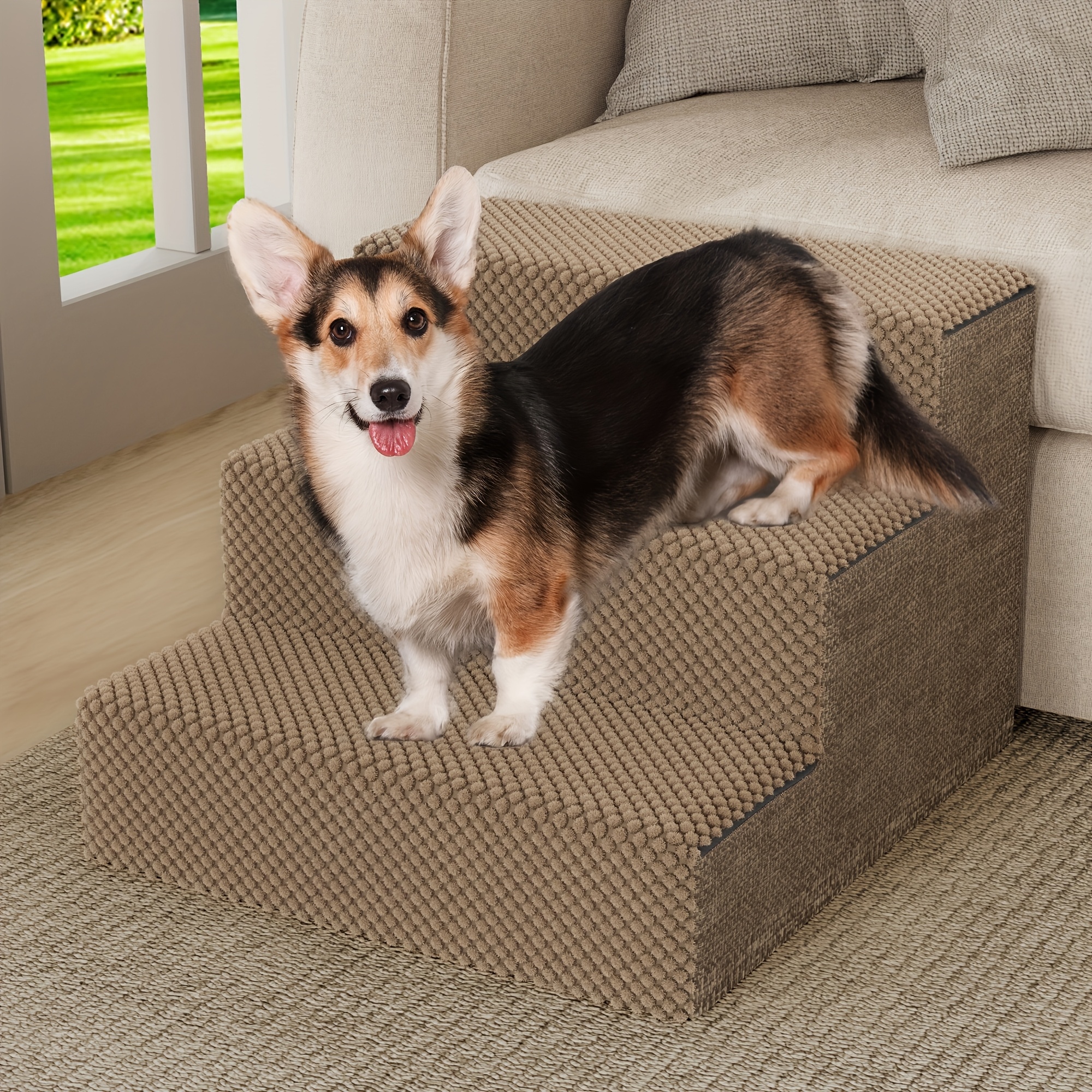 TEMU Cozrex Dog Stairs, Pet Stairs For Small Dog, Pet Steps For Bed And Couch With Support Boards, Non- Slip Dog Steps For Injured And Elderly Pets, - Brown