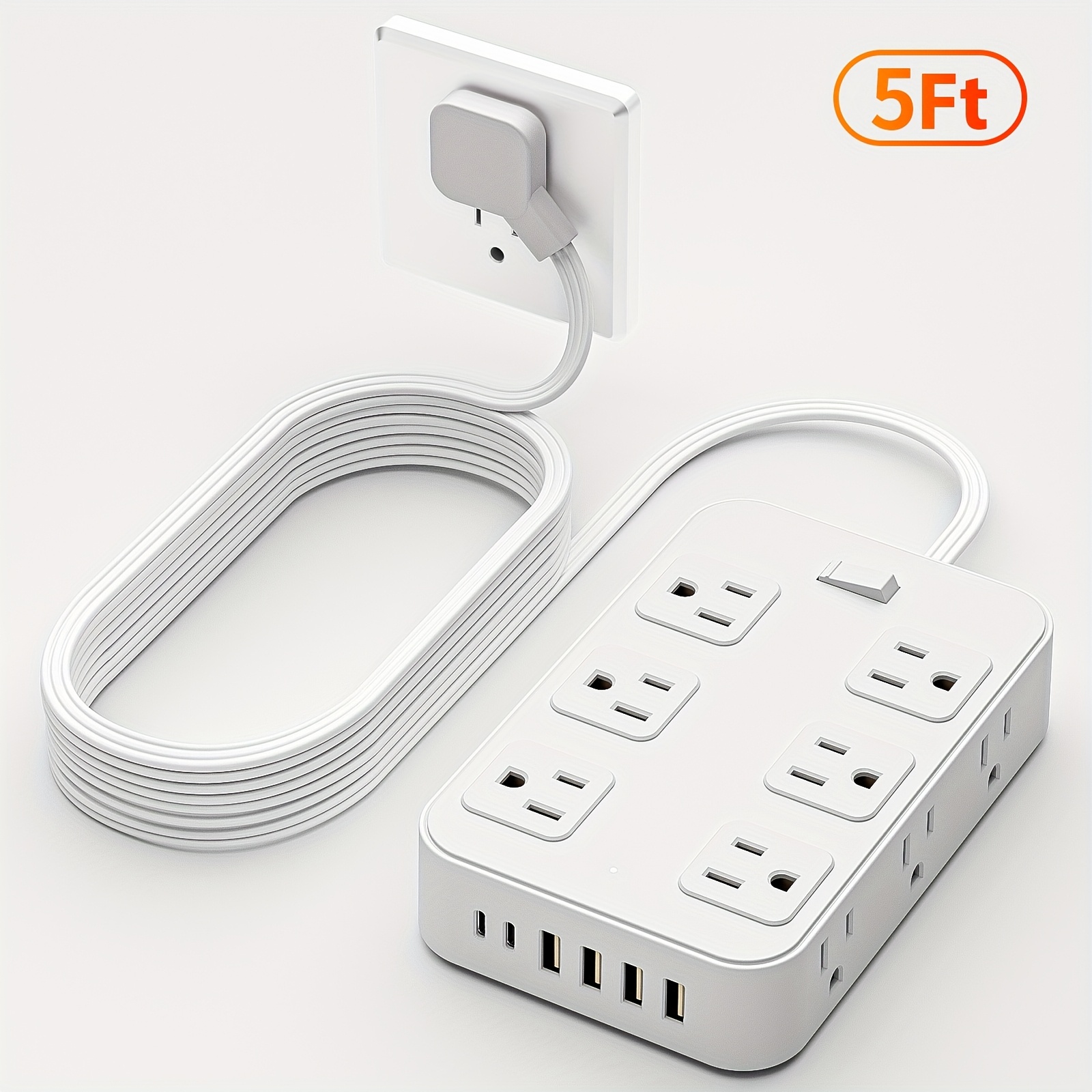 TEMU 12-in-1 Power Strip With Protection And Control Switch - Multifunctional Protector Power Strip, 12 Spacious Ac Outlets With 6 Usb Ports