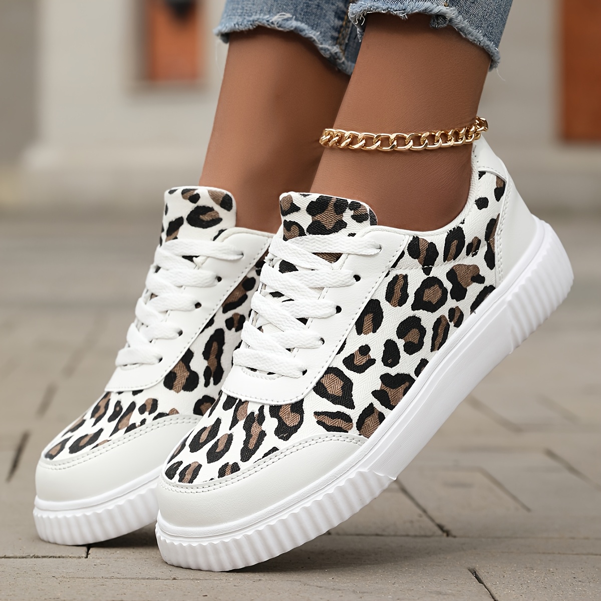 womens new leopard print sneakers casual sport style lace Temu