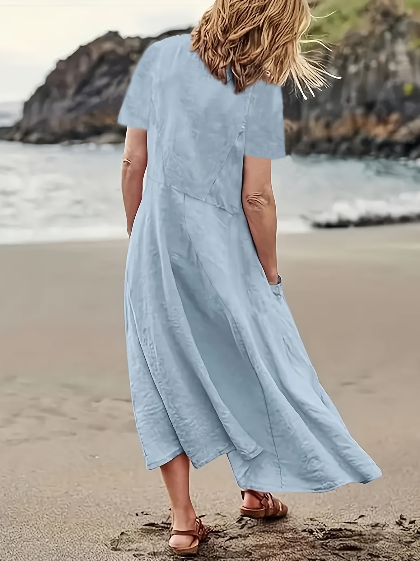 womens maxi dress 100 line beach dress button neckline - Temu Mauritius