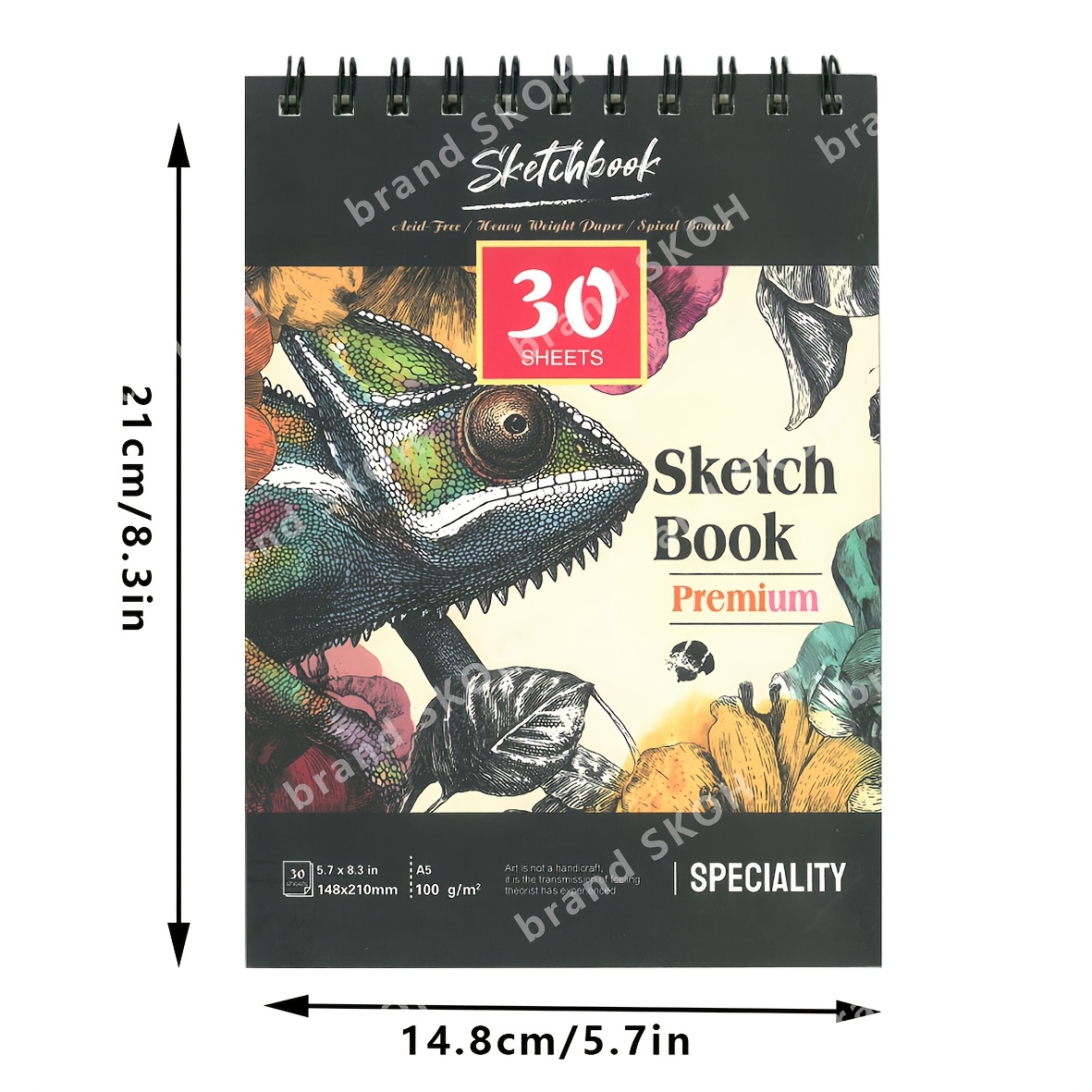 TEMU Large-size Coil-bound Sketchbook - A5 Size, , 60 Pages, High-quality Thick Cover, Thick Paper Pages, Suitable For Drawing And Sketching, Skoh