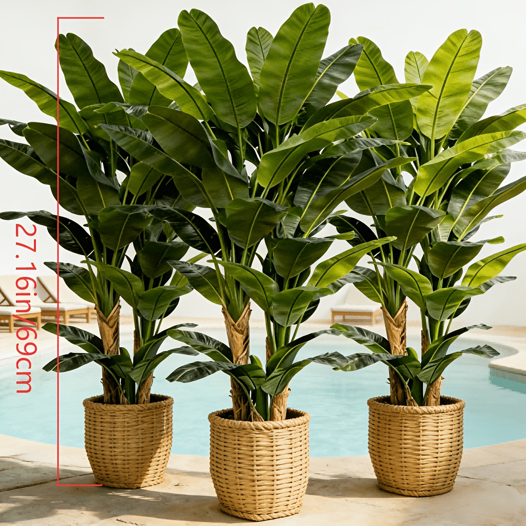 3pcs Set - Large Artificial Palm Trees - Outdoor Faux Greenery - Banana Tree | Broad, Lush Leaves and Branches, Maintenance-Free, Suitable for Indoor/Outdoor Decoration, Decor for Scenes Like Gardens, Courtyards, Living Rooms, Bedrooms