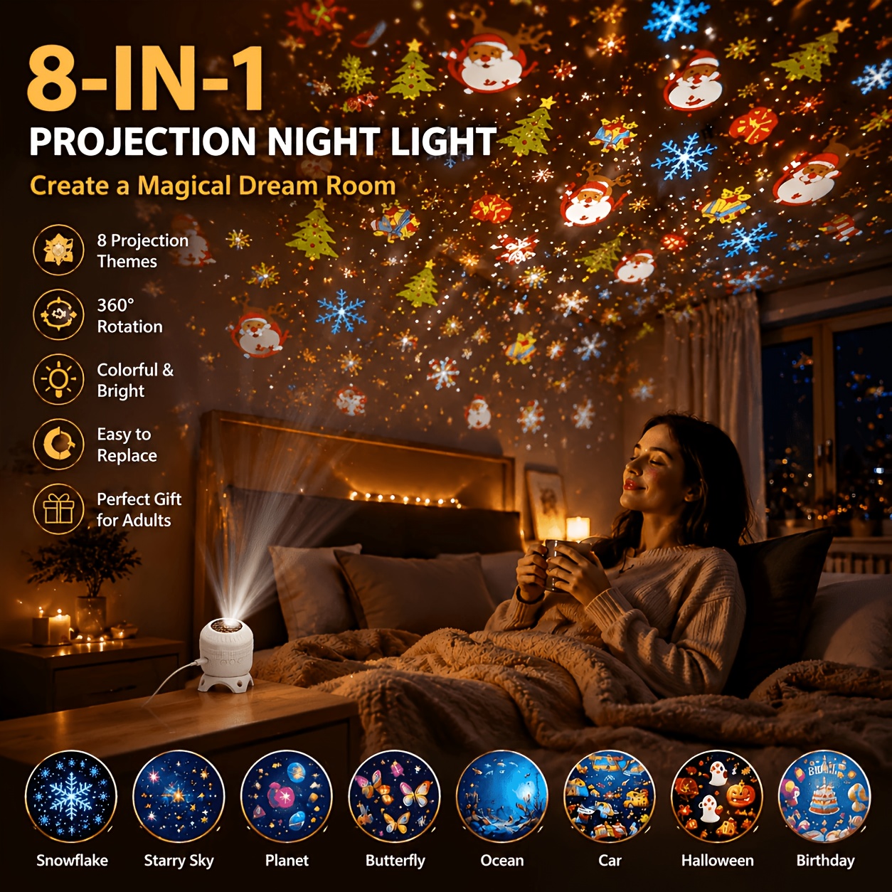TEMU 1pc Luz Nocturna de Proyección Cielo Estrellado con Proyección de 360° y Patrones Seleccionables, Incluyendo y . Se Puede Utilizar Como para
