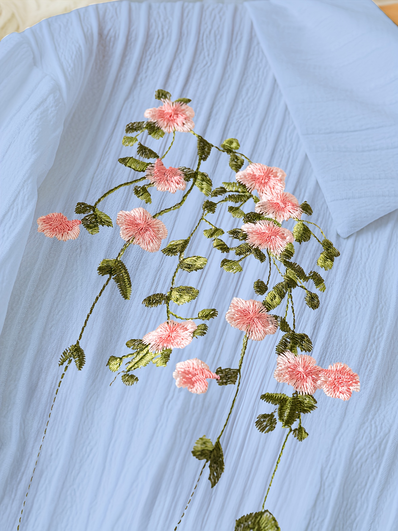 Women's New Embroidered Shirt Dress with Floral Embroidery, Turn- Collar,  and Long Sleeves