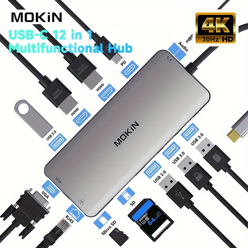 

Mouc3306 Expansion Base Usb-c Expansion 12 In 1 Usb C, With Usb C To 2hdmi+vga+2sb3.0+2sb2.0+rj45+pd+sd/tf+audio Multi Functional Adapter Suitable For Adapter, Laptop, Tablet Accessories