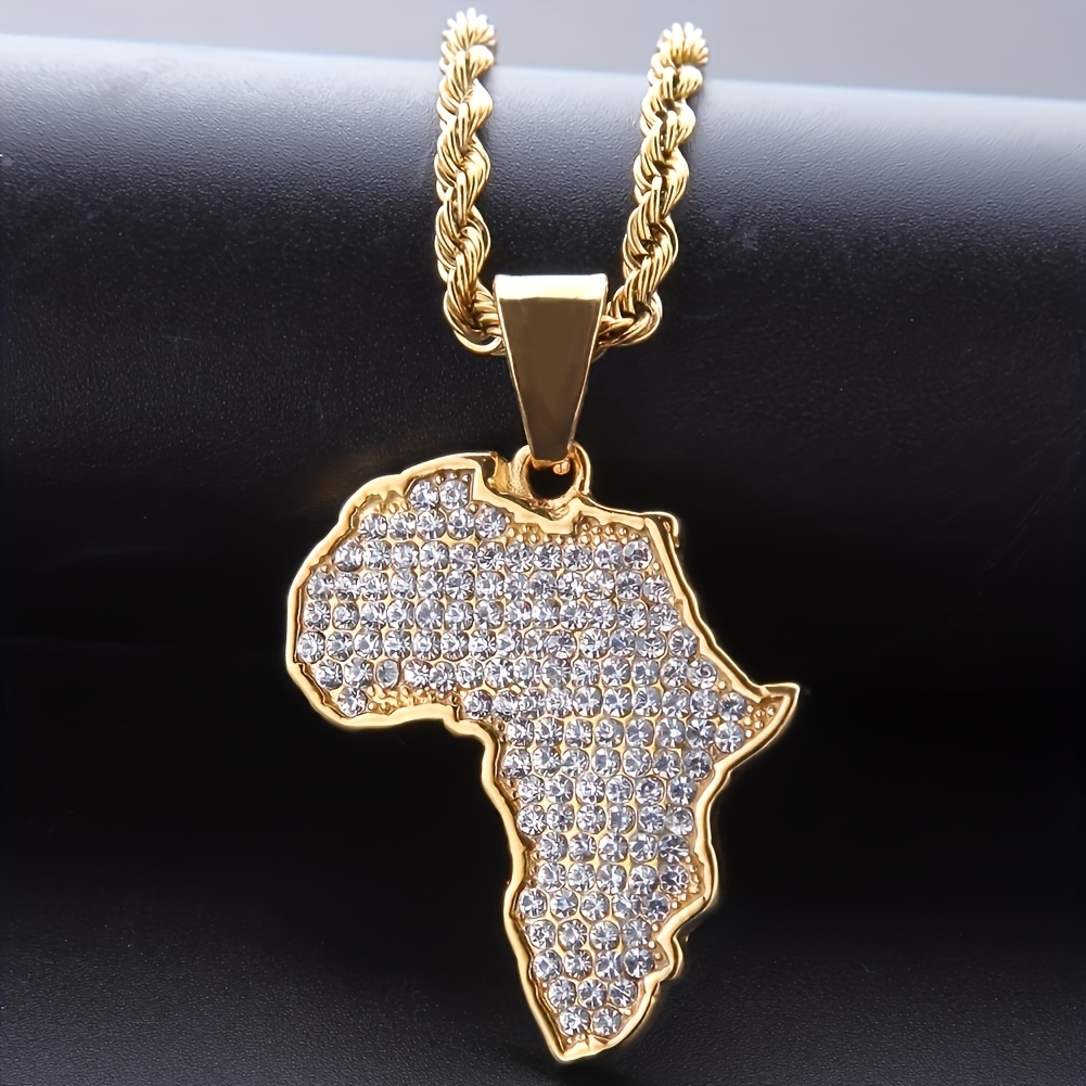 Image of 1pc Fashion Hip Hop African Map Men's Pendant Necklace, Trendy Rock Ethiopia Jewelry Gift