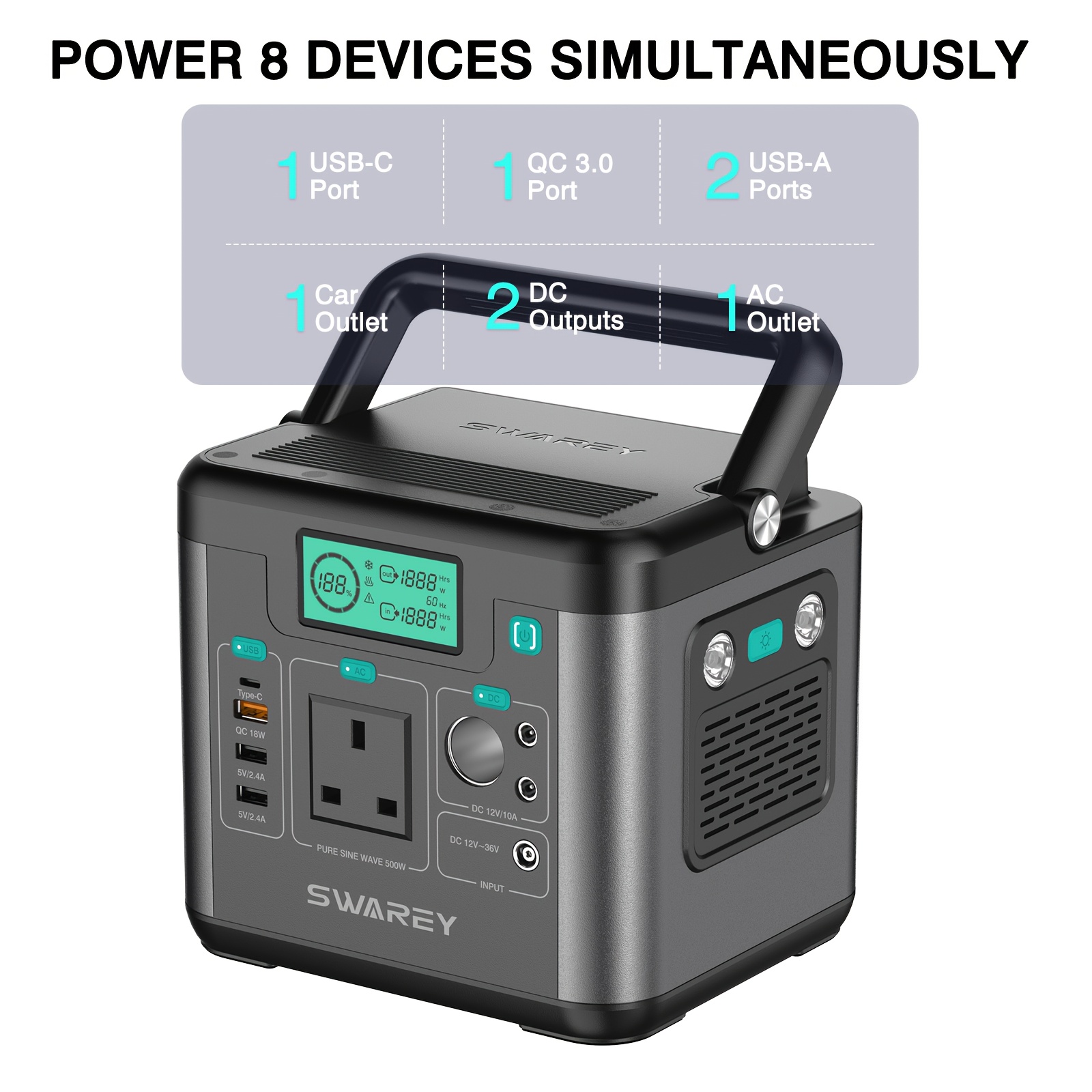 Swarey 300W Power Station, 222 Wh Portable Battery Pack