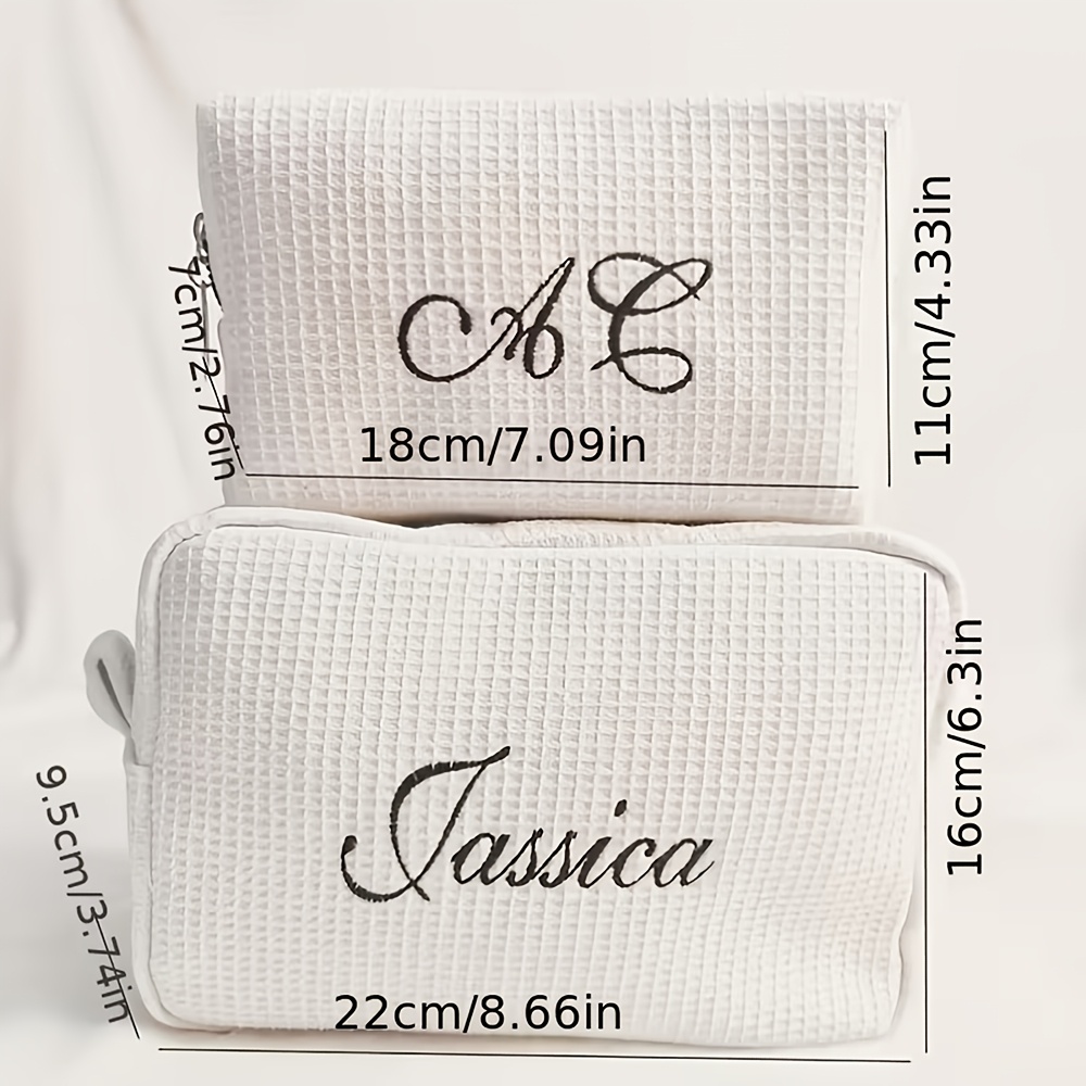 TEMU Borsa per trucco personalizzata in tessuto waffle con personalizzato, disponibile in due misure, perfetta per il trucco da viaggio. Un'ottima