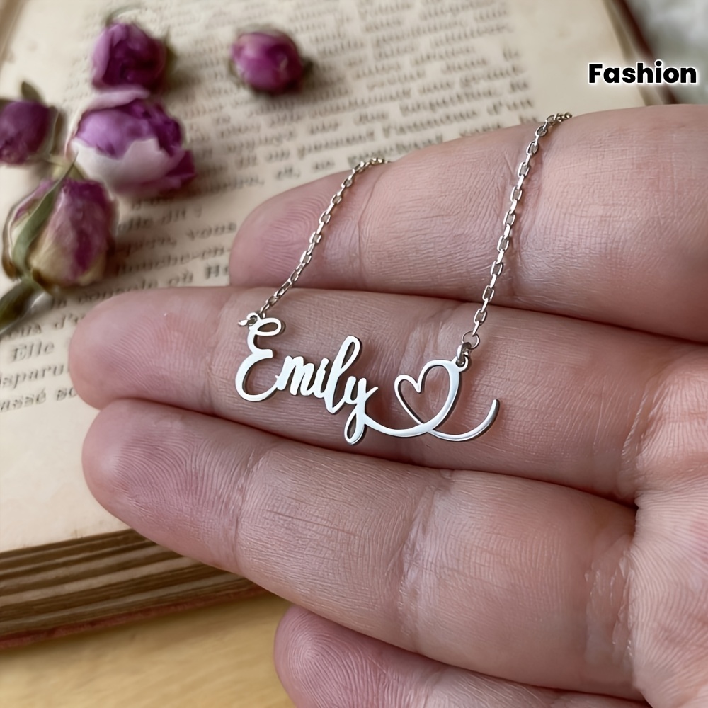 TEMU Custom Cute Name Necklace, Personalized Stainless Tag Necklace, Necklace, Gift For Yourself, Birthday Gift, Holiday Gift, Christmas Gift