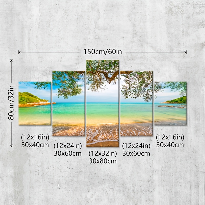 TEMU [5pcs Wooden Canvas Wall Art] 5pcs Wooden Canvas Wall Art Set, Landscape Beach Scenery Painting, Nature & Modern Artwork, Decorative Canvas